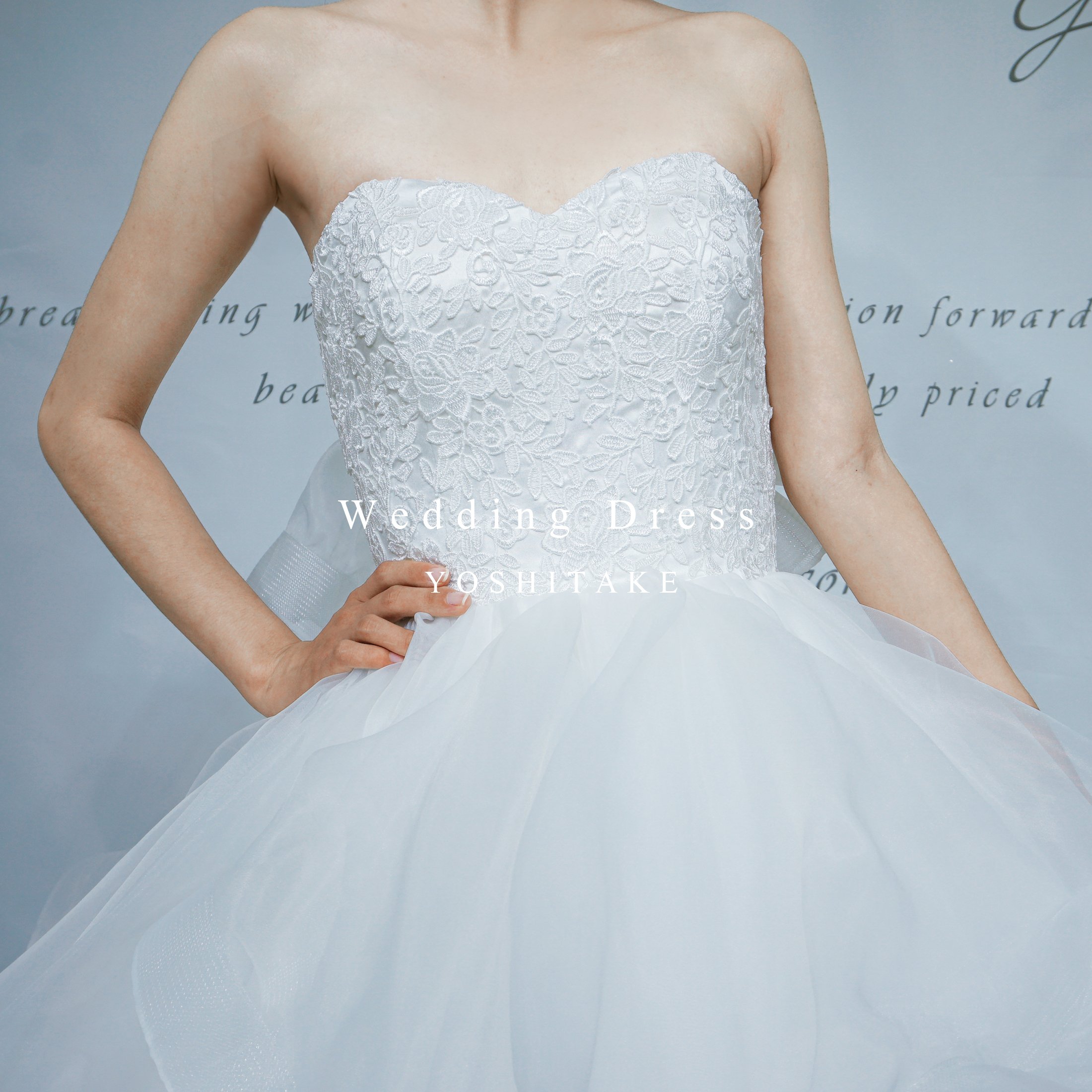 ウエディングドレス.白.オーガンジー.レース.プリンセスライン.Y2403-1