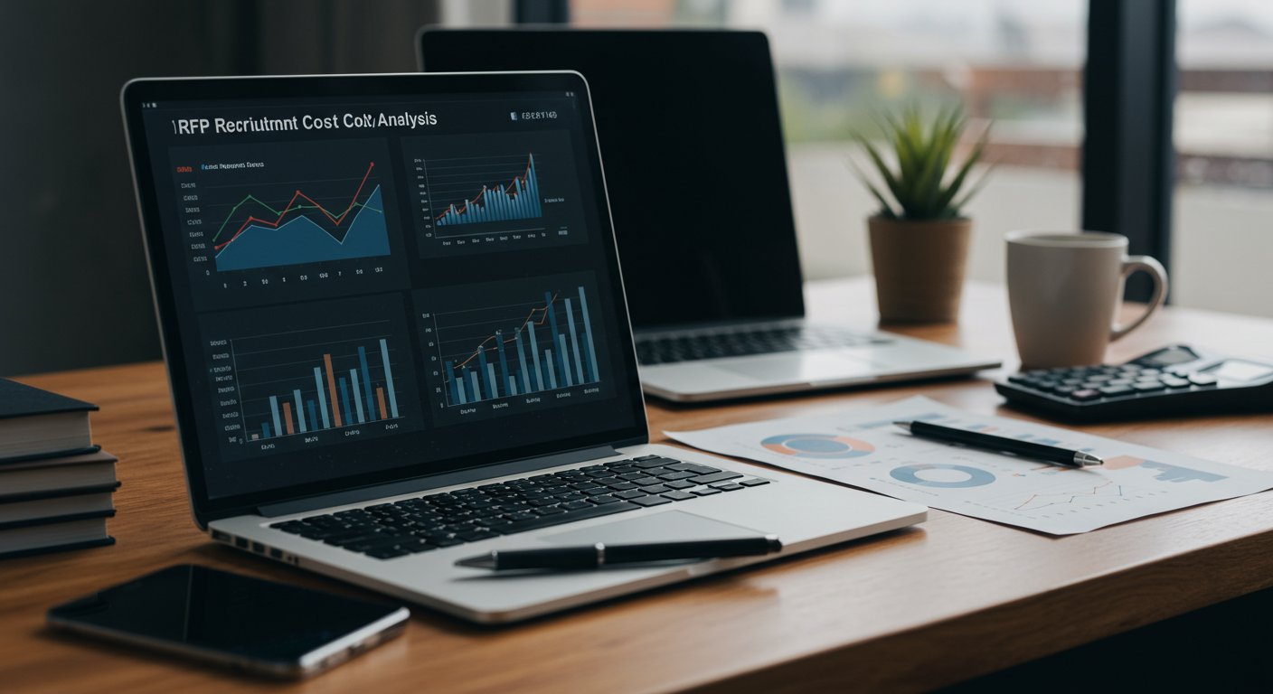 採用コスト分析のグラフとデータを示すビジネスデスク