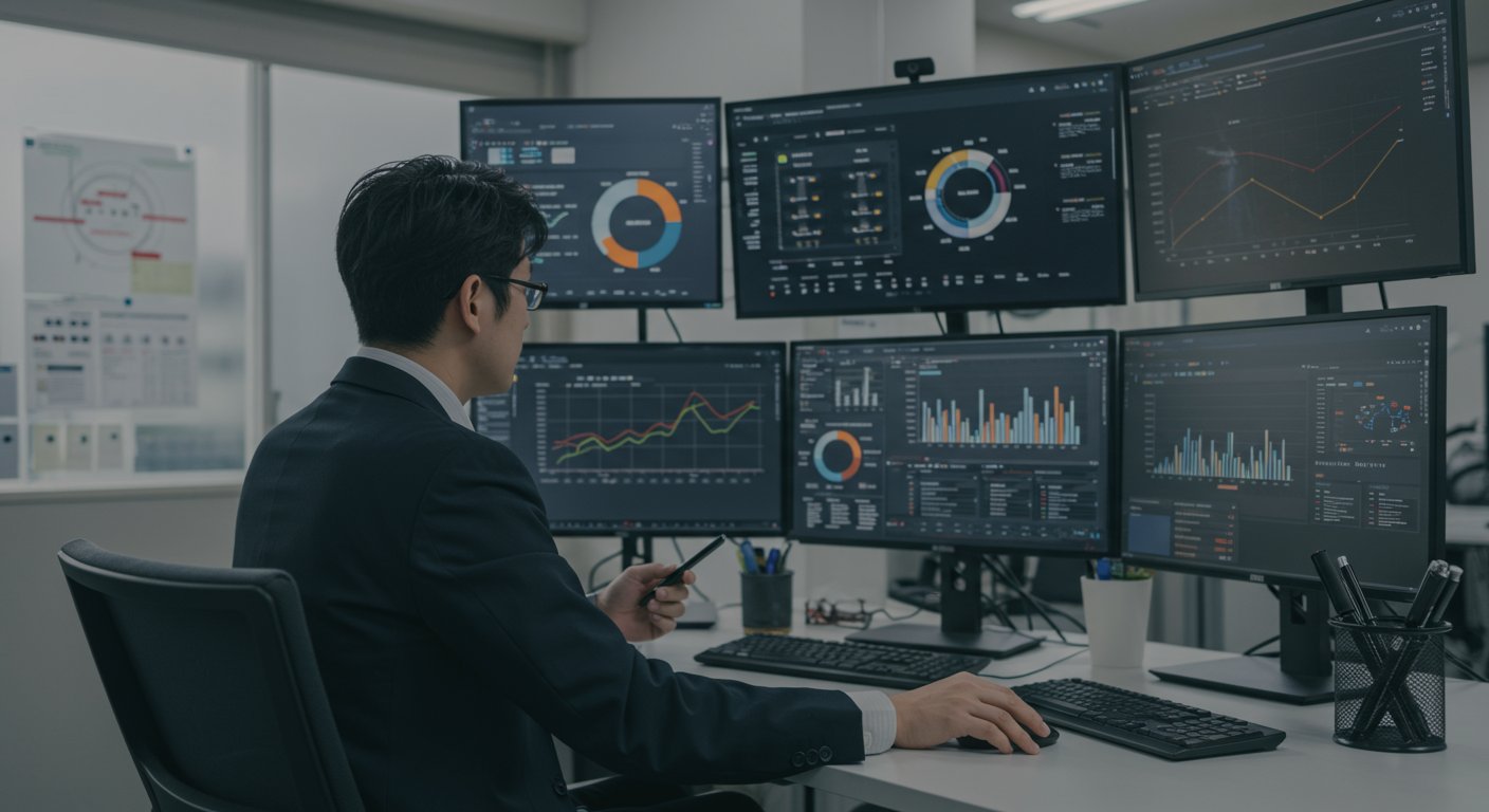 データ分析を行うビジネスパーソン