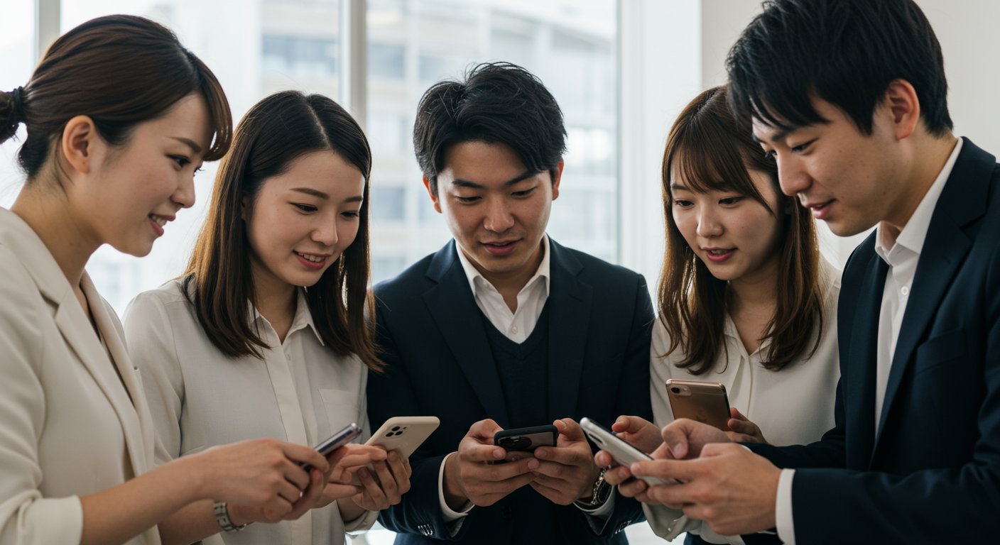 スマートフォンでSNSを見る若者たち