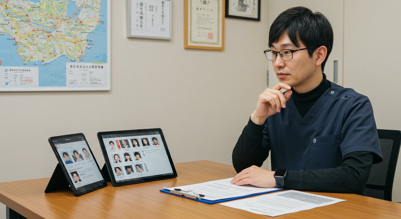 歯科医院の院長が採用戦略を立てている様子