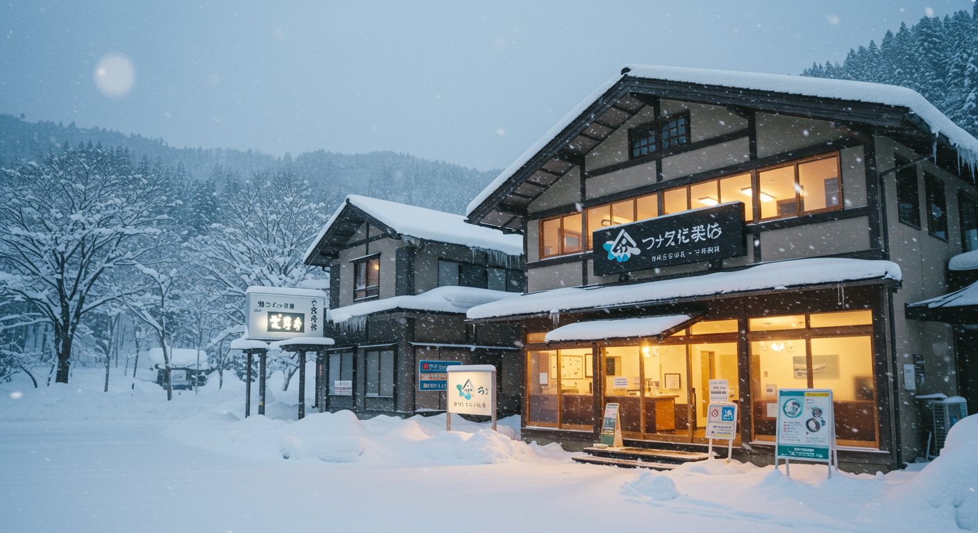 信越地方の雪景色と歯科医院