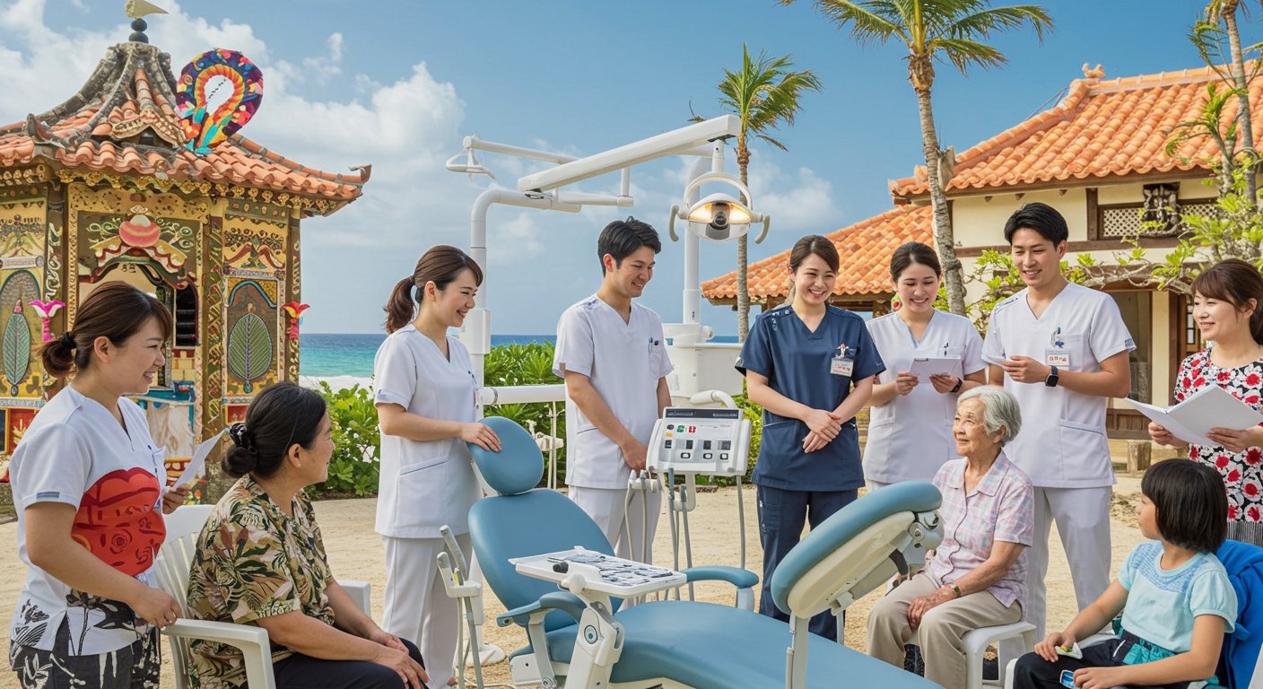 沖縄の歯科医院が地域コミュニティと交流する様子