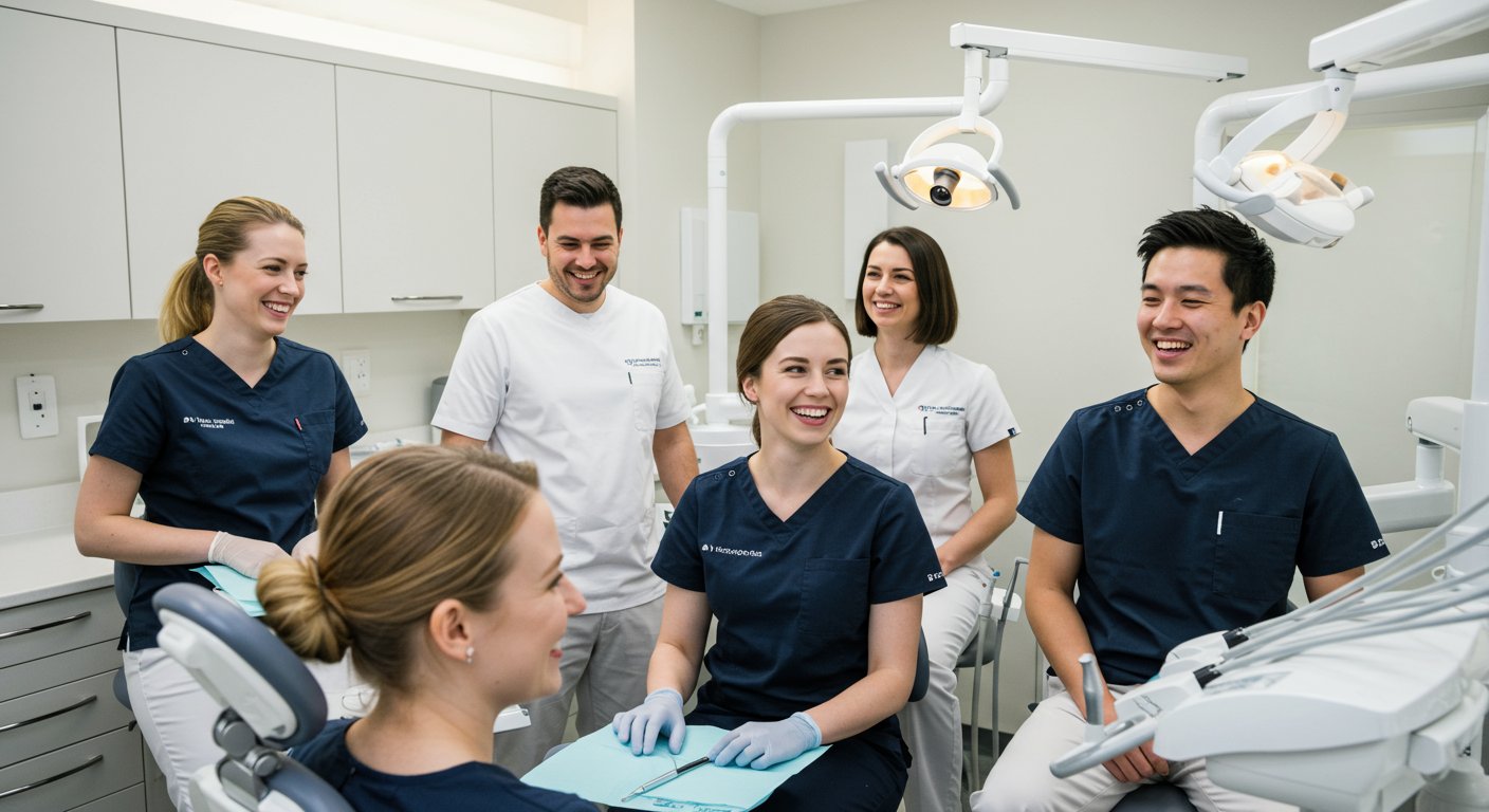 歯科医院スタッフがチームで楽しく働く様子