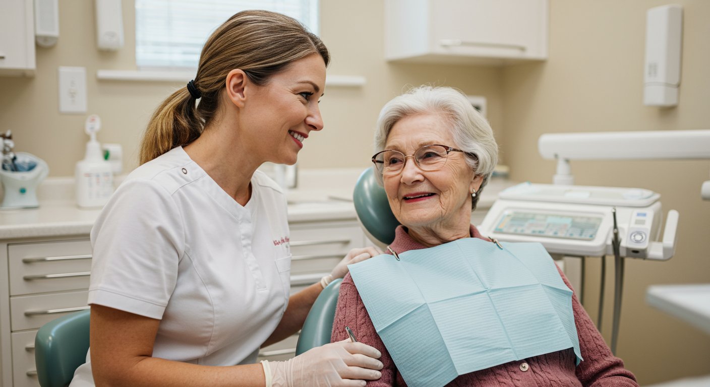 シニアスタッフと高齢患者のコミュニケーション風景