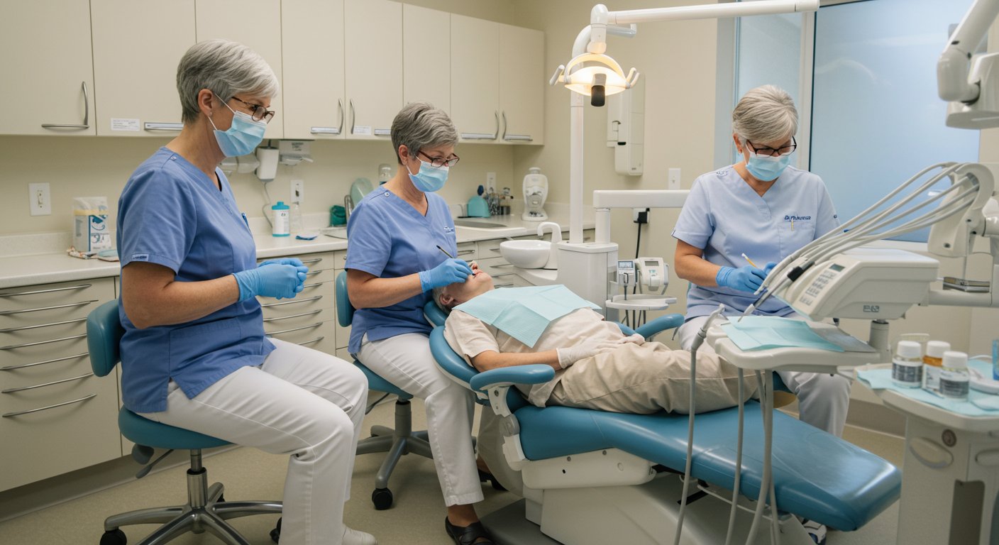 歯科医院でのシニアスタッフの活躍シーン