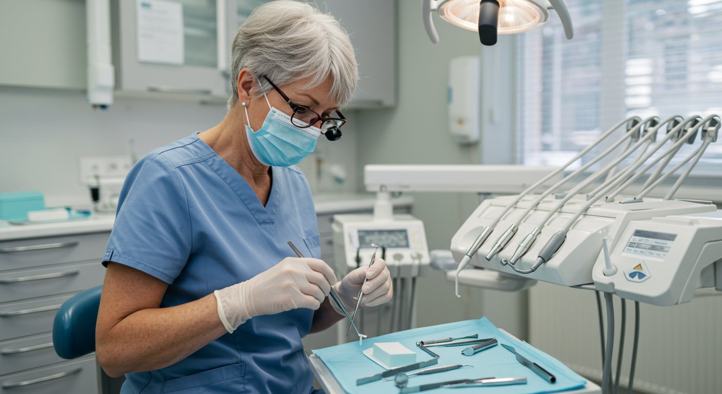 シニアの歯科助手が活躍している様子