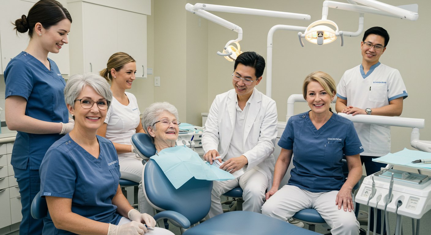 多世代が協力する歯科医院チームの様子