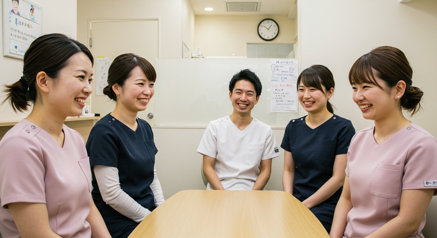 和やかな雰囲気でのスタッフ会議の様子