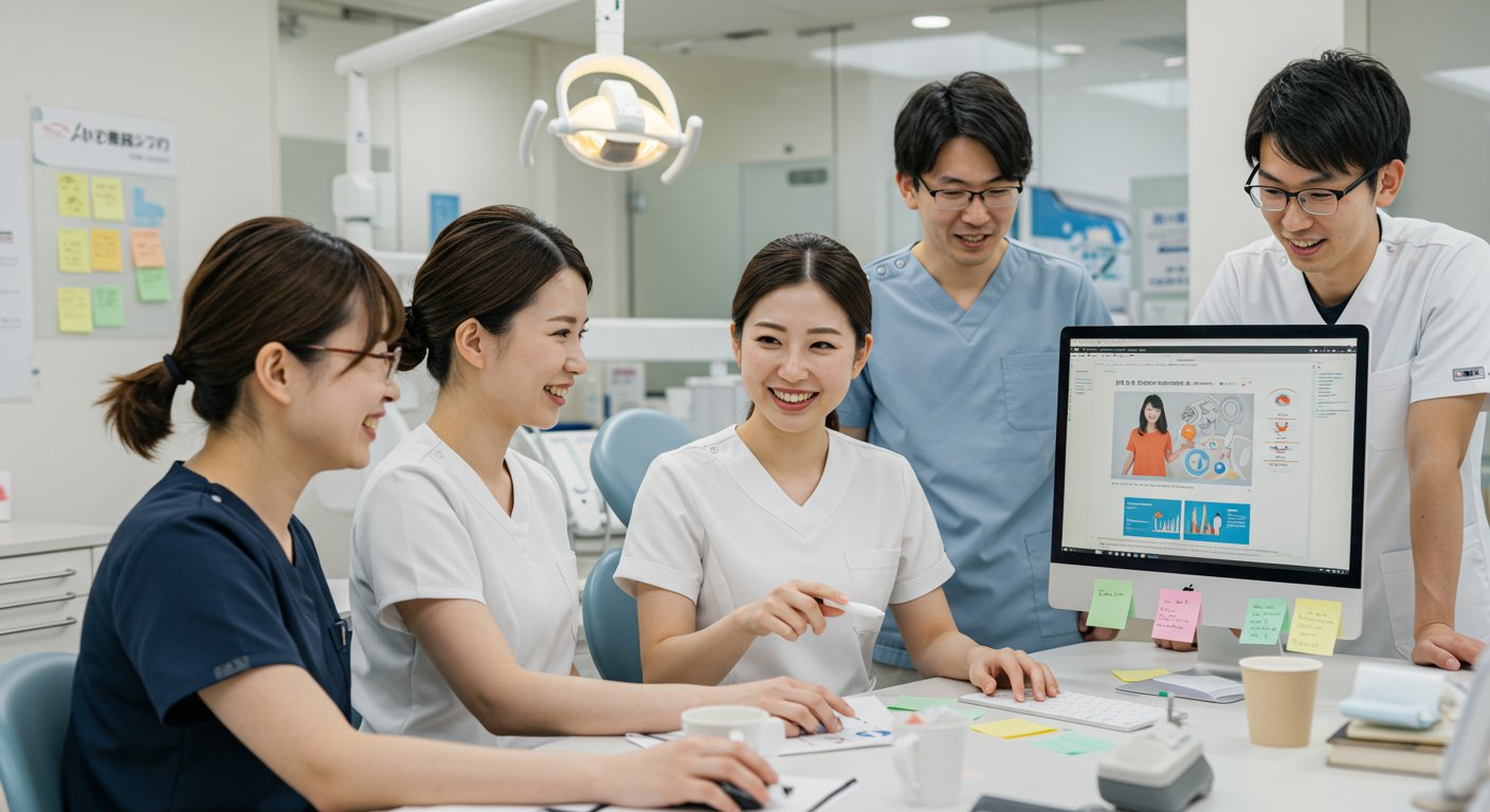 魅力的な採用サイトを作成している歯科医院チーム