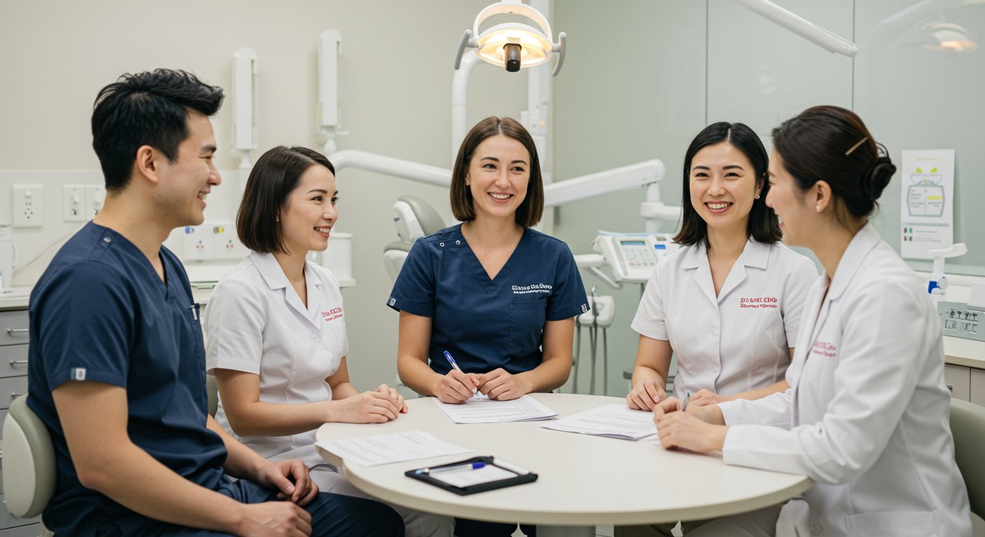 歯科医院でのチームミーティング風景