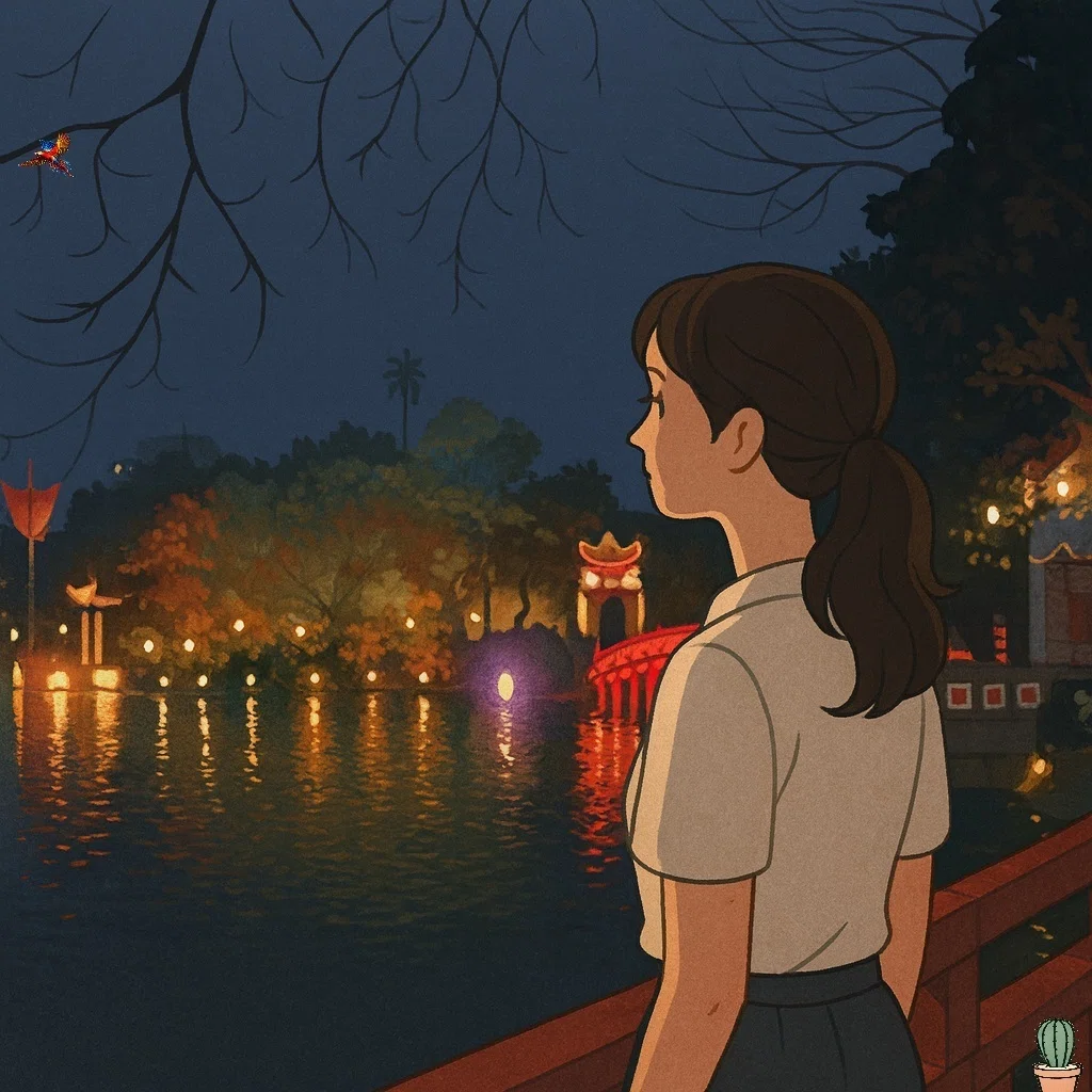 ホアンキエム湖の夜景｜赤い橋（棲旭橋）と玉山祠の見どころ・歴史