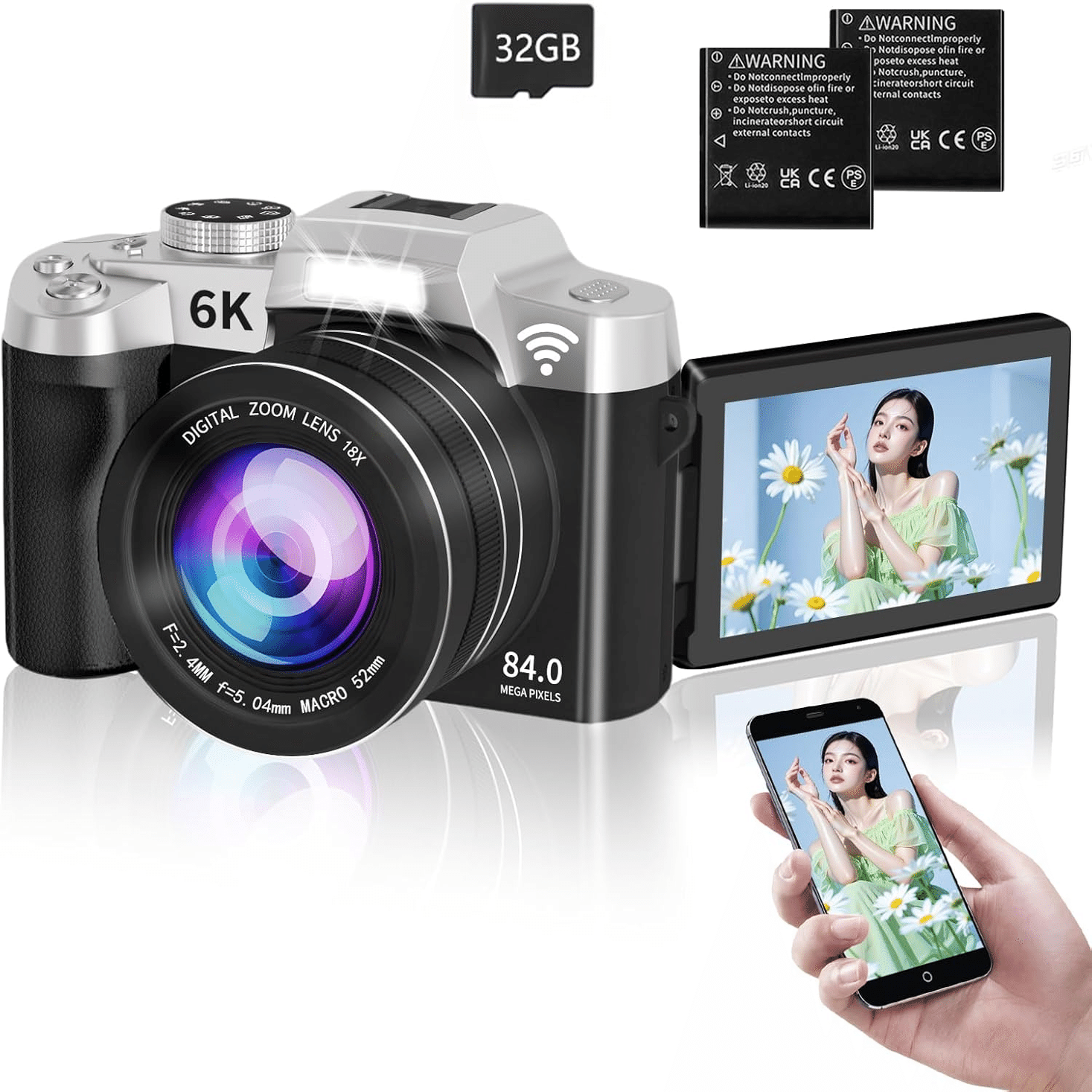 Saluyar 8400万画素デジタルカメラ 6K録画 8400万画素Wi-Fiコンパクトカメラ｜GetGadgetGot