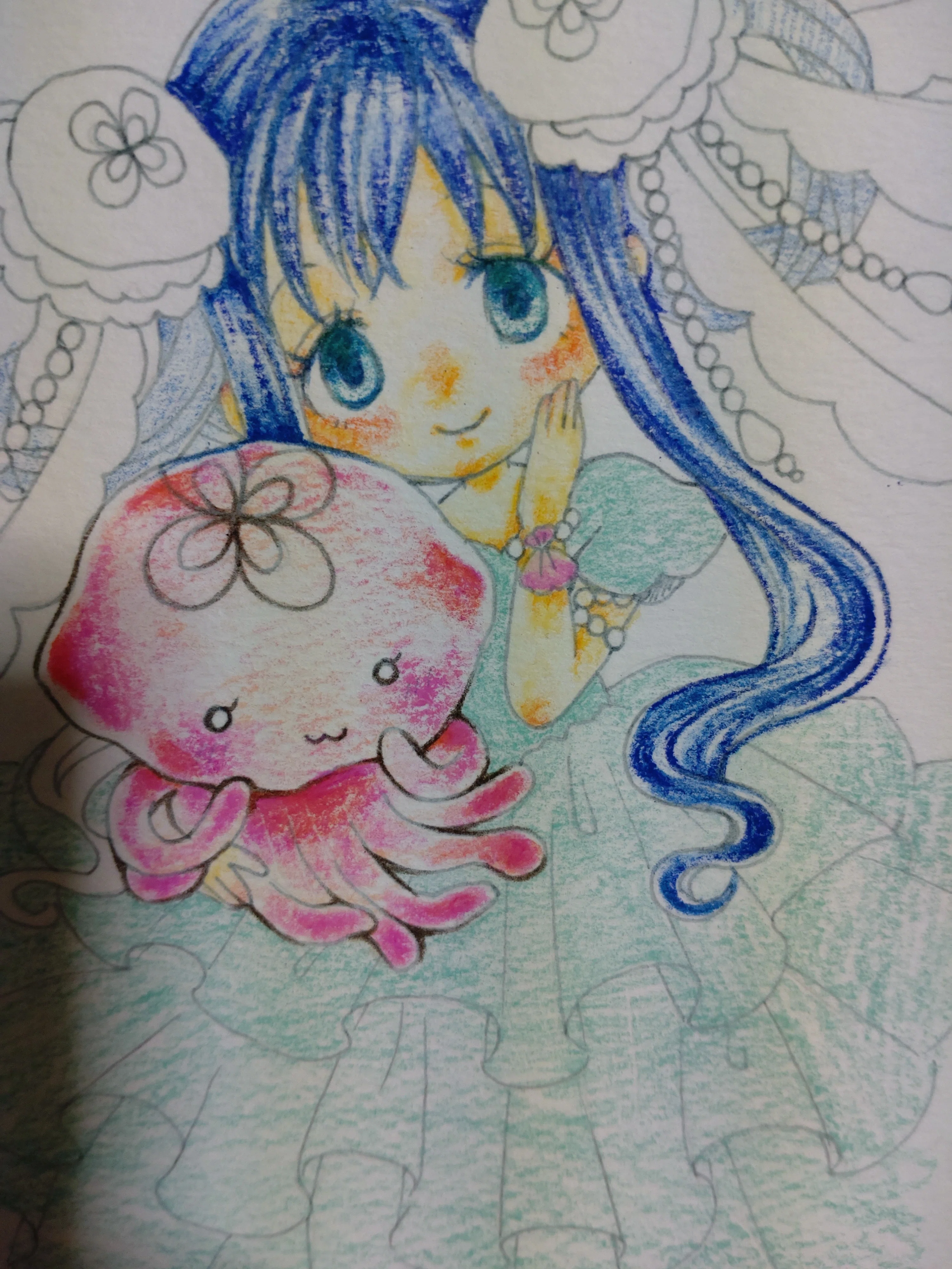 海月ちゃんminiを色鉛筆で描く。｜はちた