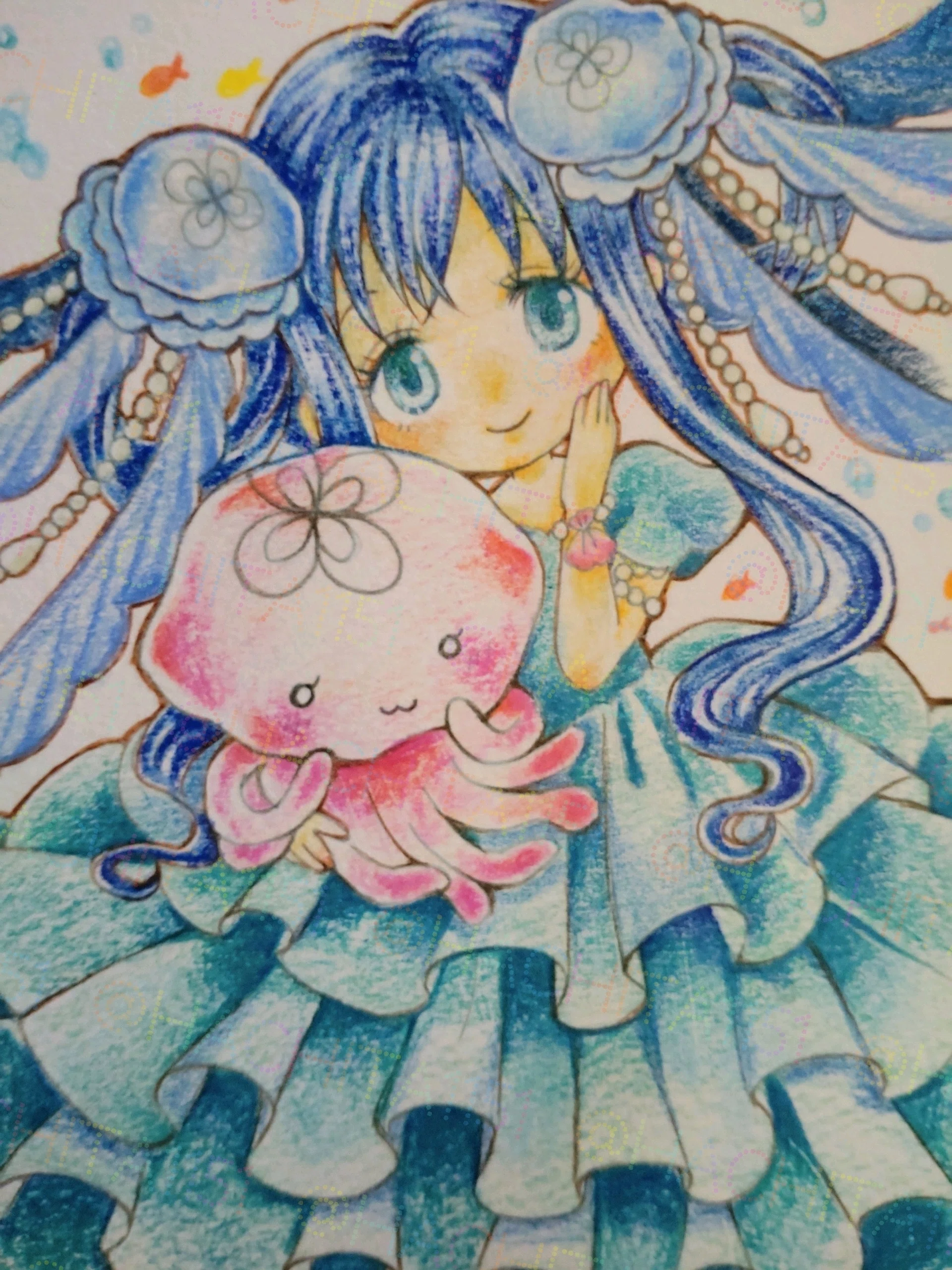 海月ちゃんminiを色鉛筆で描く。｜はちた