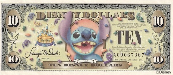 ディズニーダラー　カリフォルニア50周年記念紙幣4枚セット おまけ付き ディズニーダラー カリフォルニア50周年記念紙幣4枚セット