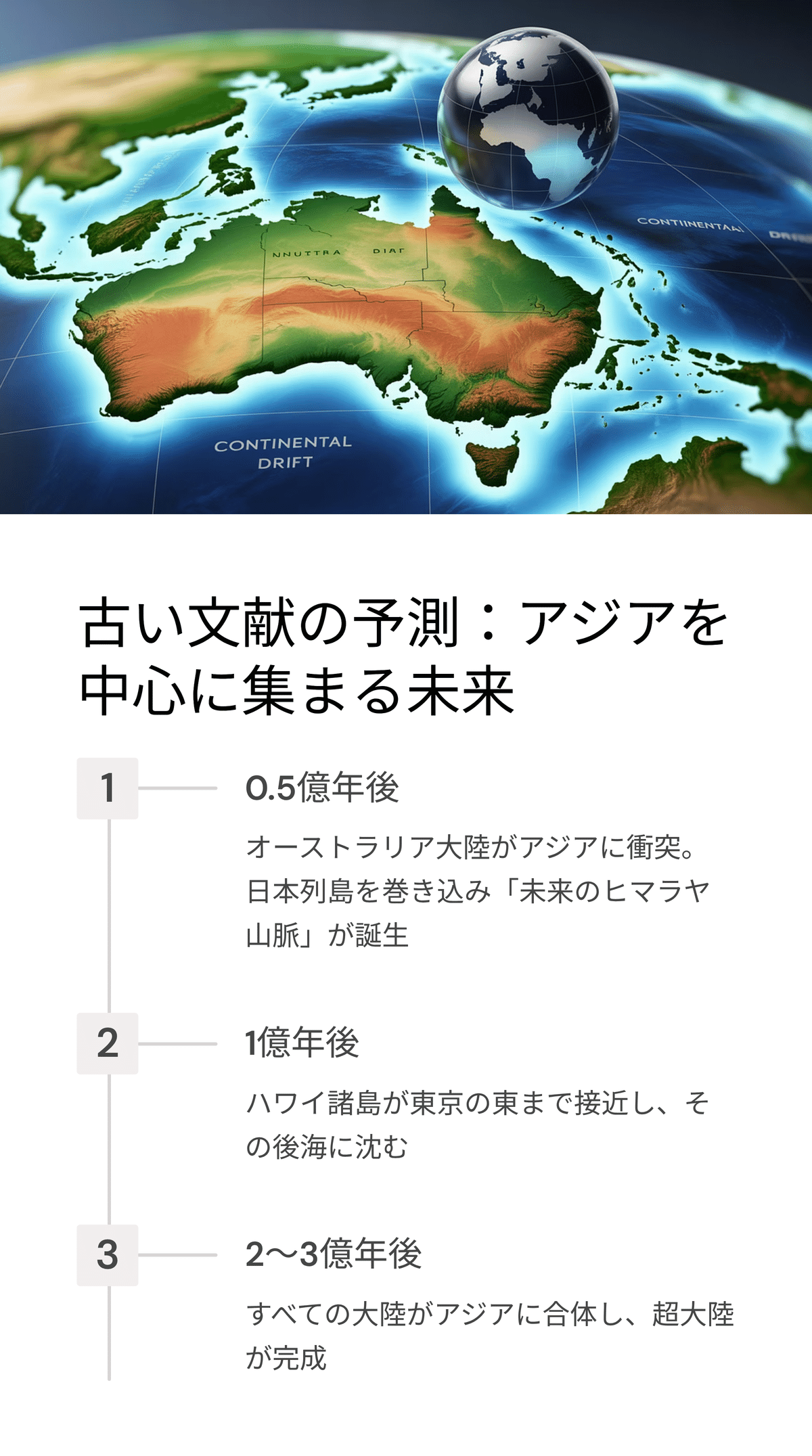 未来の地球に超大陸は誕生するのか？—古い予測と最新の科学を比べて