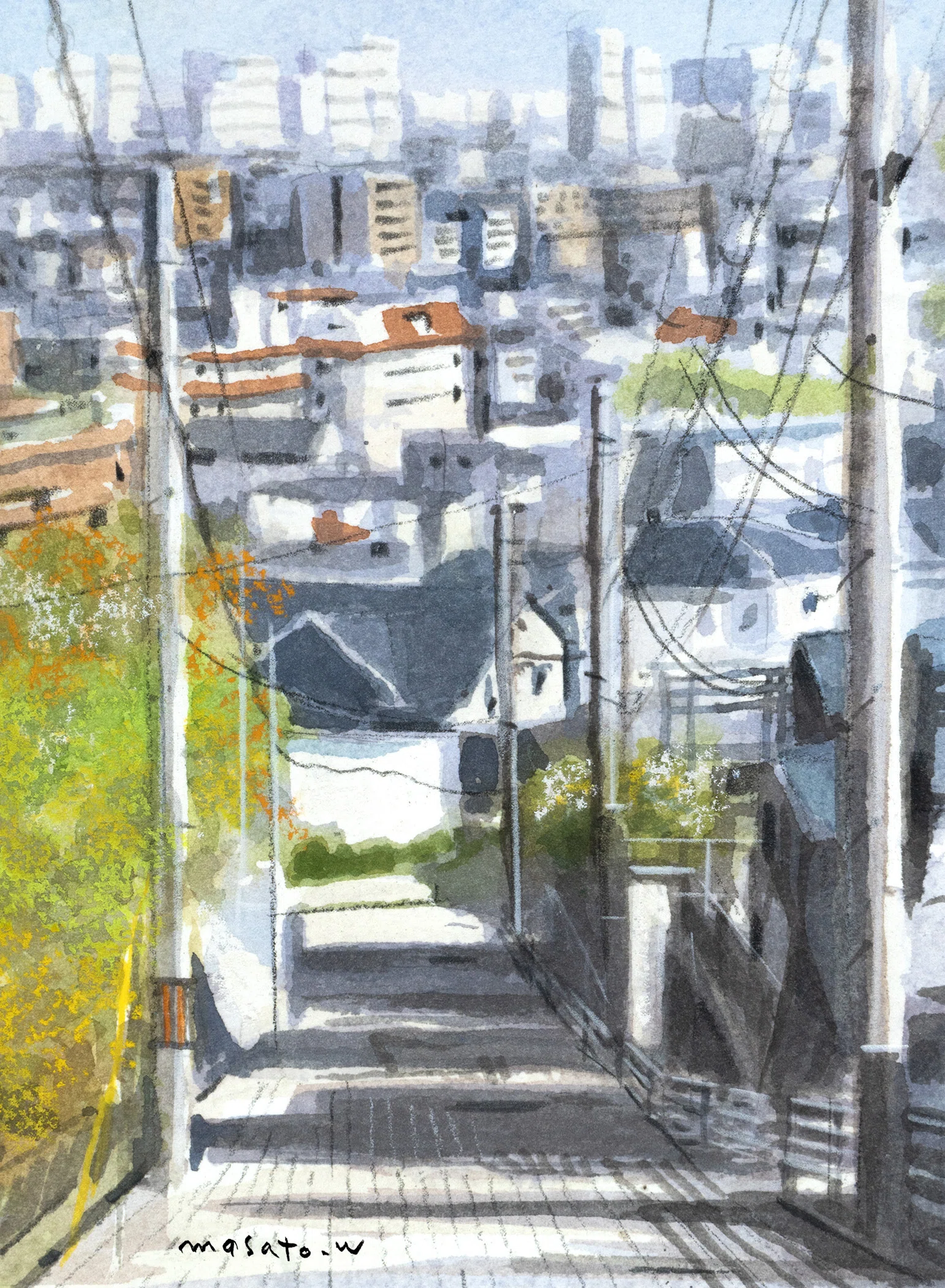 60分で描く水彩スケッチ・・・坂道から見た気持ちの良い風景｜MASATO