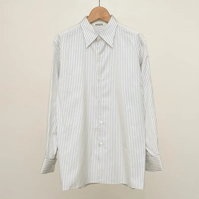 AURALEE コットン シルク ストライプシャツ　サックス AURALEE】new deliveryスタートCOTTON SILK STRIPE DOUBLE-CUFF SHIRT