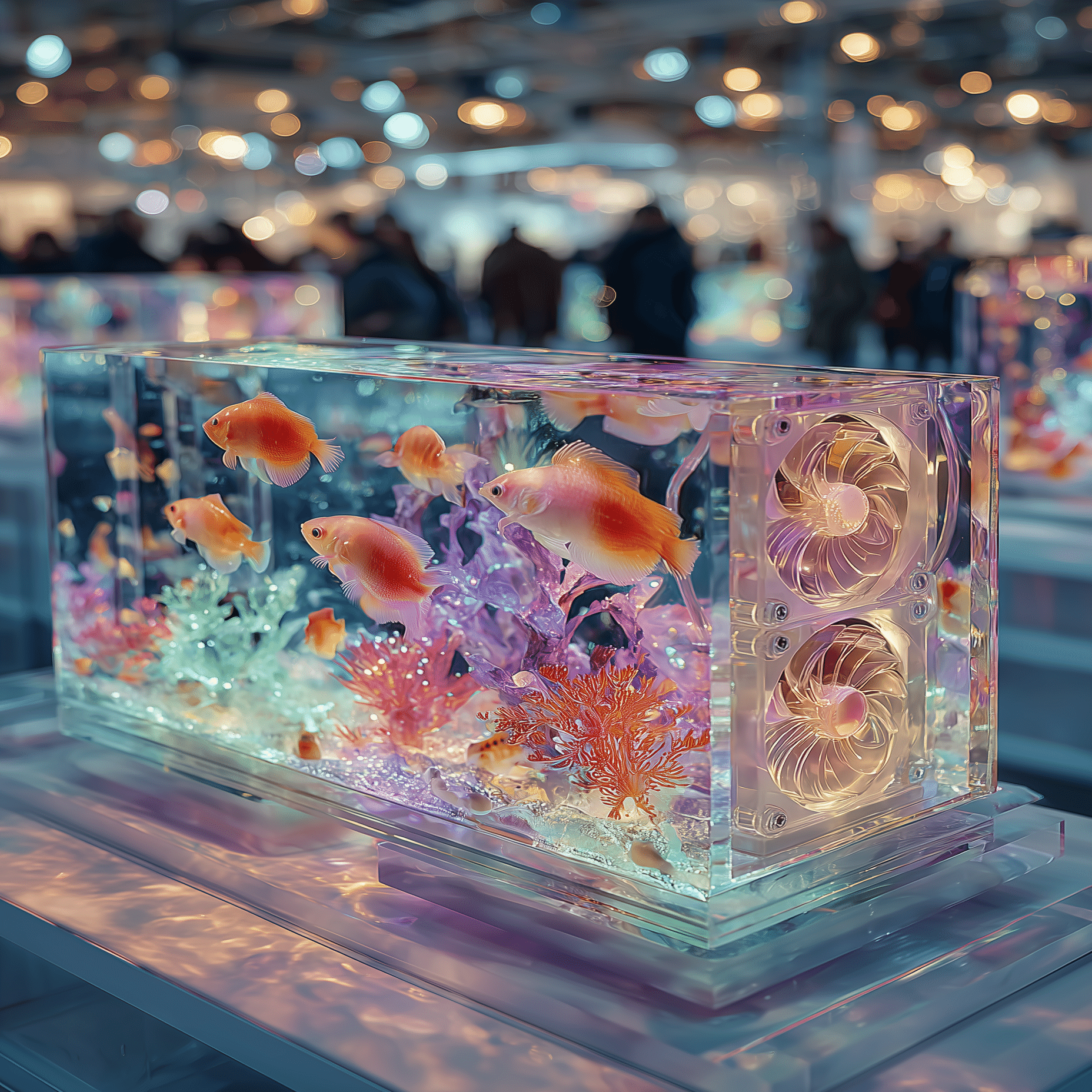 リトグラフ 魚と模様のアート作品 AIアート制作記｜クリスタルGPUの中に泳ぐ魚たち─ 未来のアクアリウム