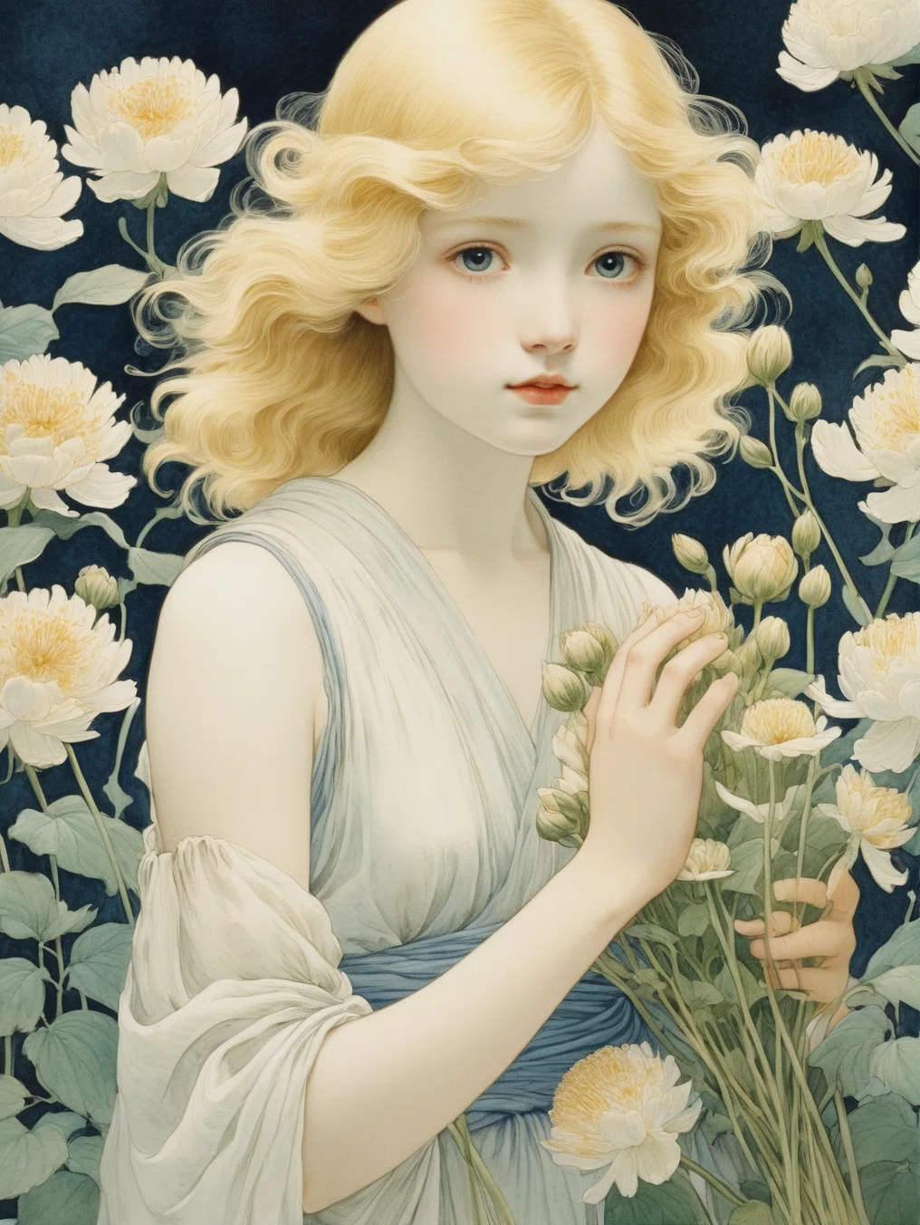 AI : 花と女性 (2) 水彩画風｜キータン🦋写真とAIで紡ぐもう1つのリアル✨
