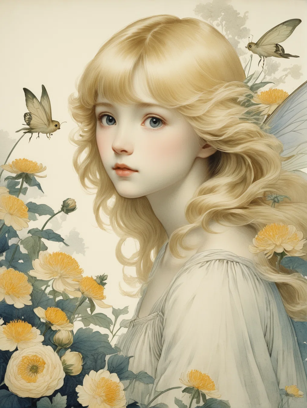 AI : 花と女性 (2) 水彩画風｜キータン🦋写真とAIで紡ぐもう1つのリアル✨