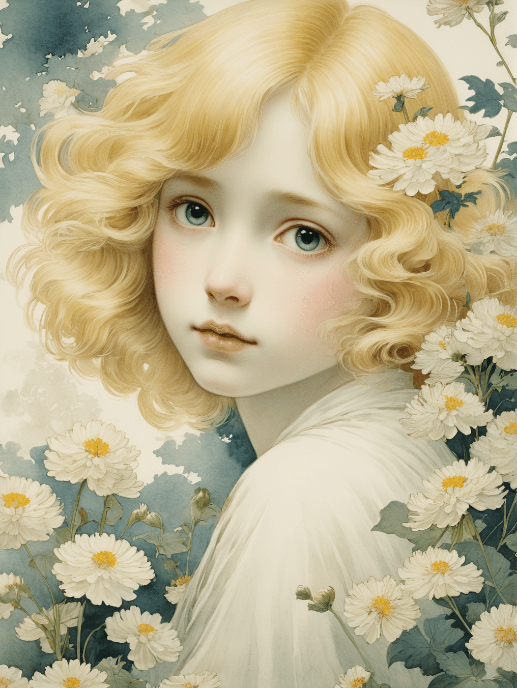 AI : 花と女性 (2) 水彩画風｜キータン🦋写真とAIで紡ぐもう1