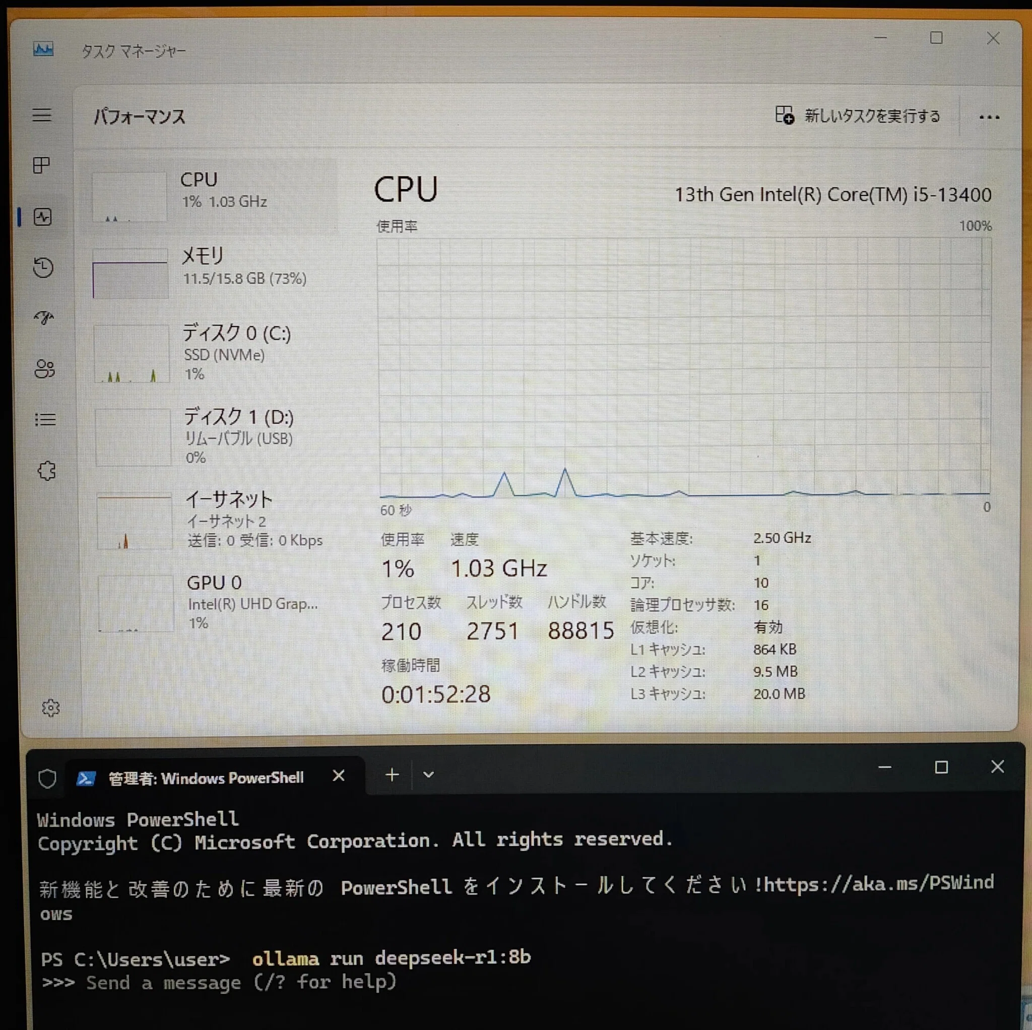 13th Gen intel Core i5-13400 ローカルLLM動作検証｜sa