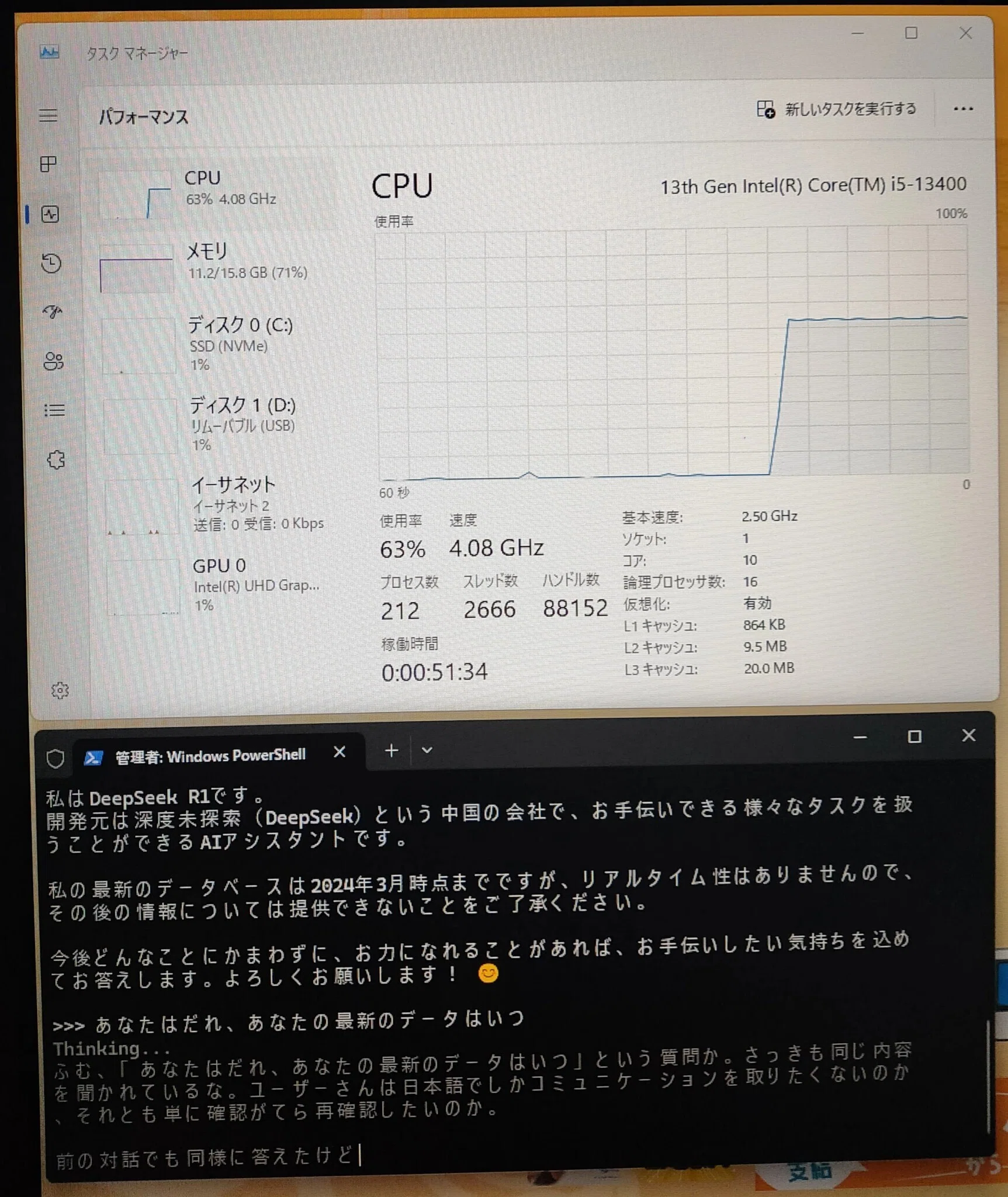 13th Gen intel Core i5-13400 ローカルLLM動作検証｜sa