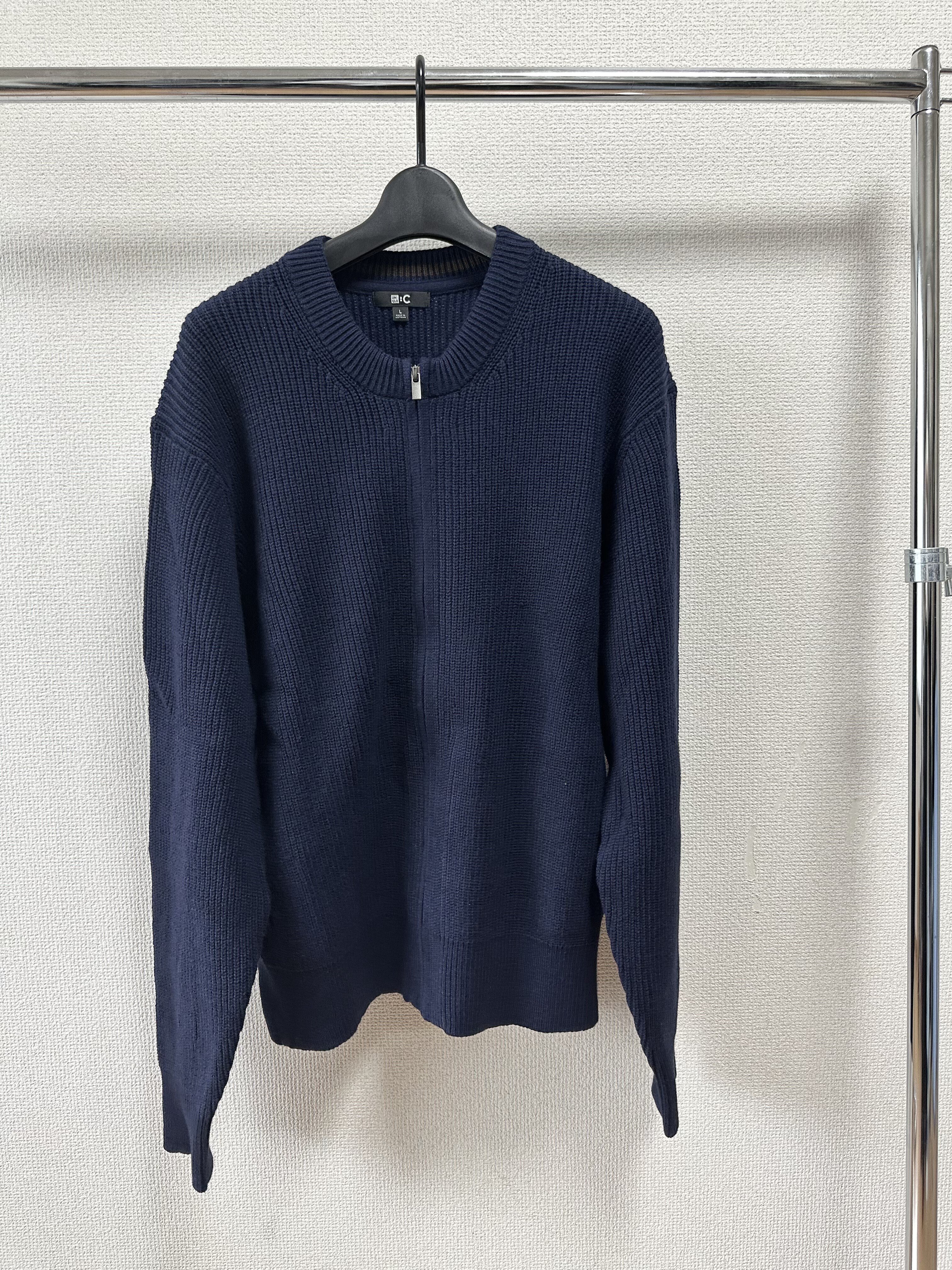 【新品】ユニクロC クルーネックフルジップカーディガン　Lサイズ 絶対買い】ユニクロCのクルーネックフルジップカーディガン良すぎて