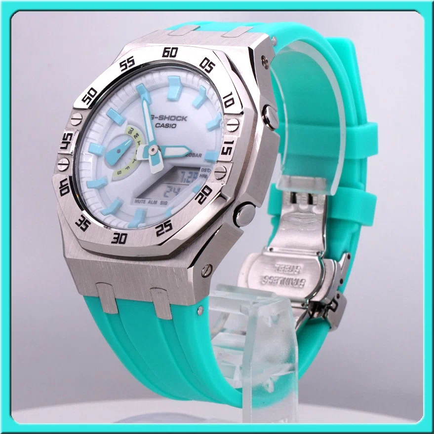 ✨️G-SHOCK GA-2100カシオークMOD ティファニーグリーンカスタム G-Shock GA-2100HDを メタルベゼル＆ ティファニーグリーン にカスタム