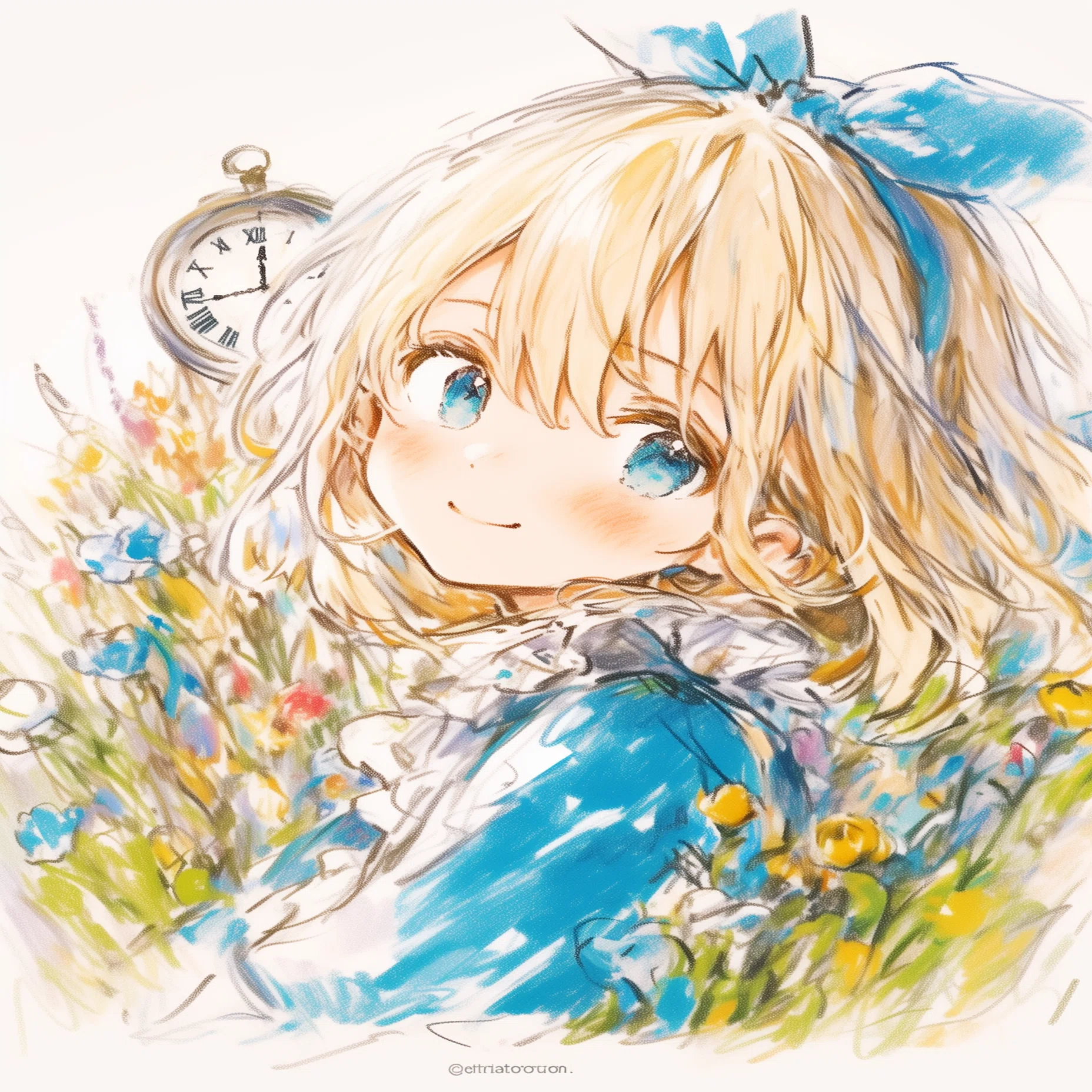 AIイラスト制作記｜アリス風の少女が見せるウィンク─ 色鉛筆スケッチ