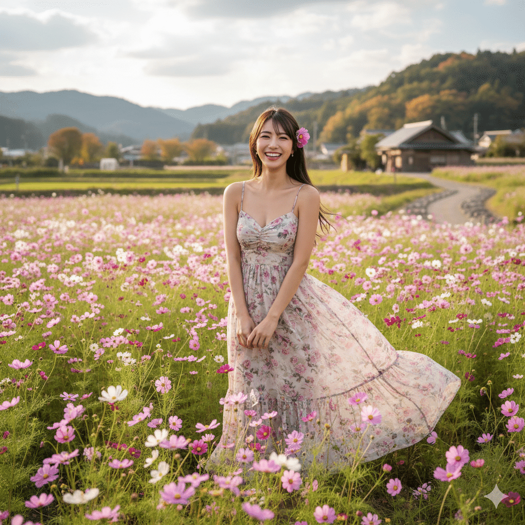 秋桜 新色 染正絹羽二重6匁 ・秋桜（コスモス） ・桜桃色(さくらんぼ