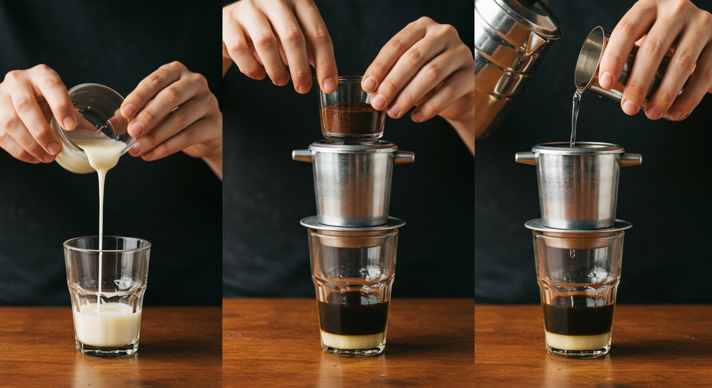 ベトナムコーヒーの淹れ方ステップ