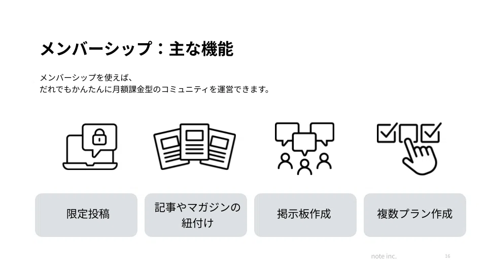 メンバーシップ:主な機能