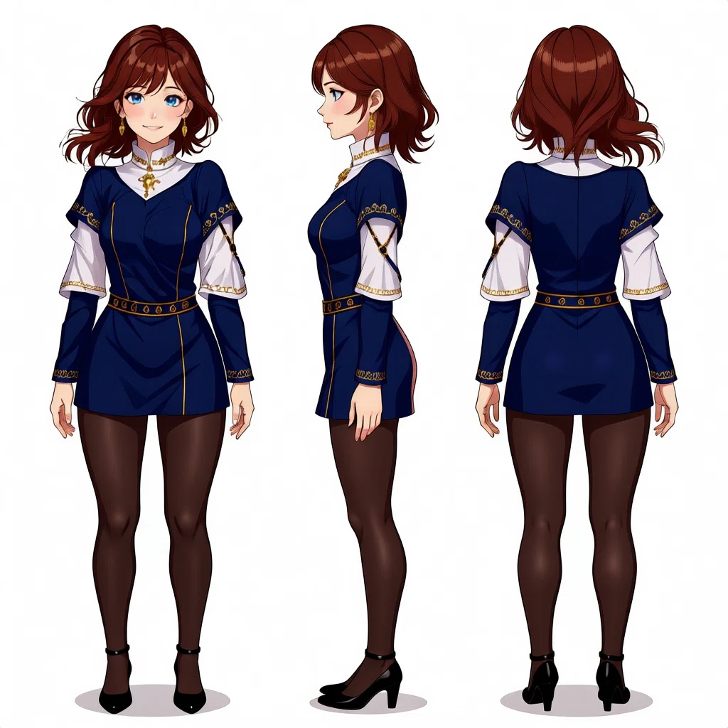 Three-view character sheet generated by Qwen-Image: High-quality anime illustration maintaining original style with minor childlike features.