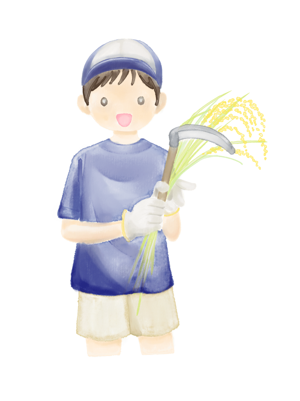 今日のフリーイラスト【稲刈り中の男の子】｜【社会実験中】だれもが