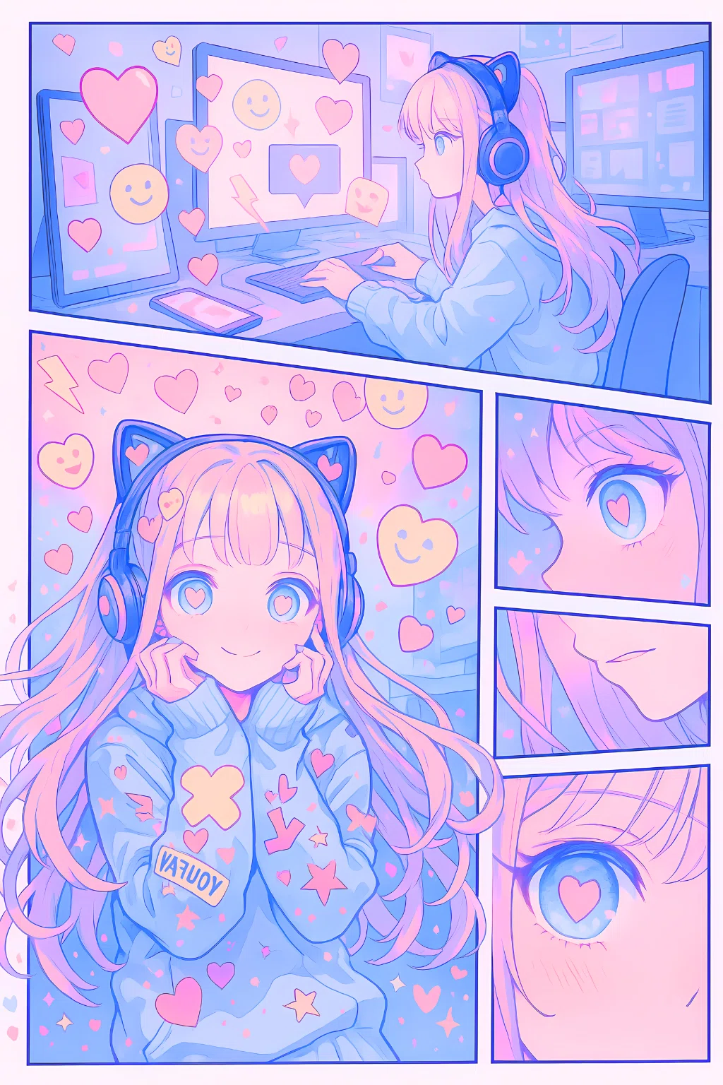 Popping Hearts Overflow【画像生成AI＋4コマ漫画】｜Alpaka