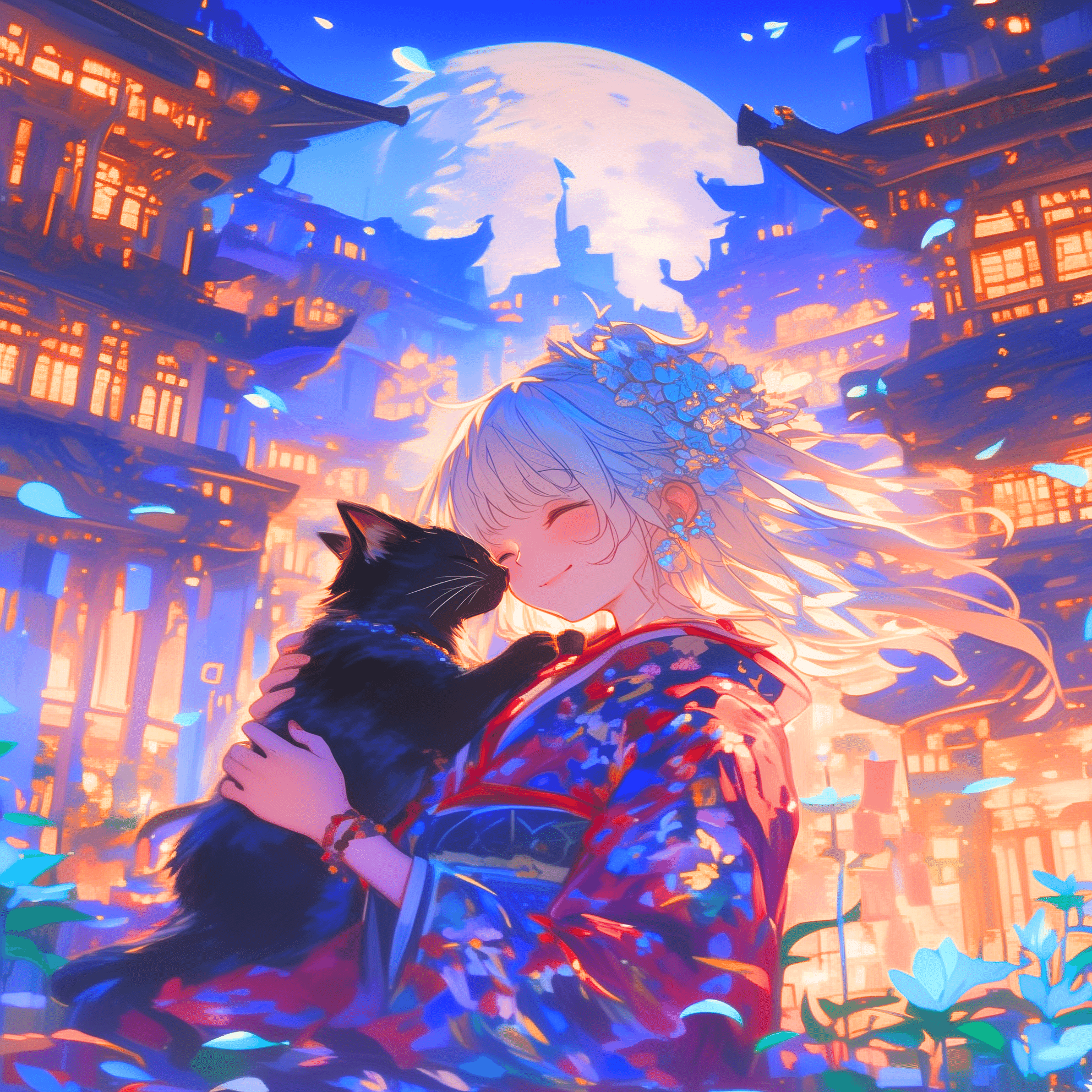 月明かりの下、黒猫との密会【画像生成AI＋4コマ漫画】｜Alpaka