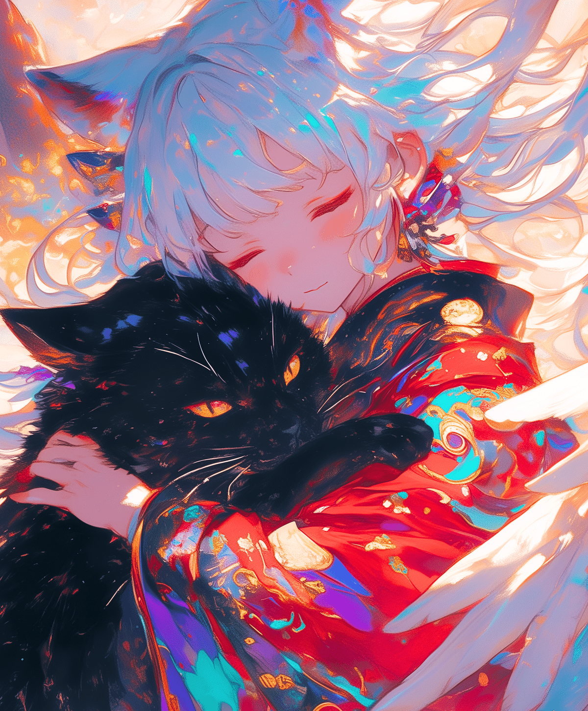 月明かりの下、黒猫との密会【画像生成AI＋4コマ漫画】｜Alpaka