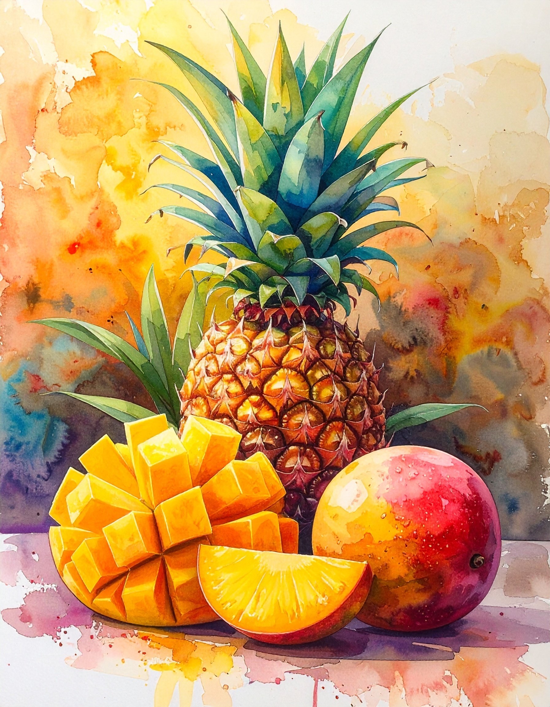 Shirley Trevena イギリス　花とフルーツ水彩画プリント　4枚セット Pink Pears, Red Flowers – Shirley Trevena