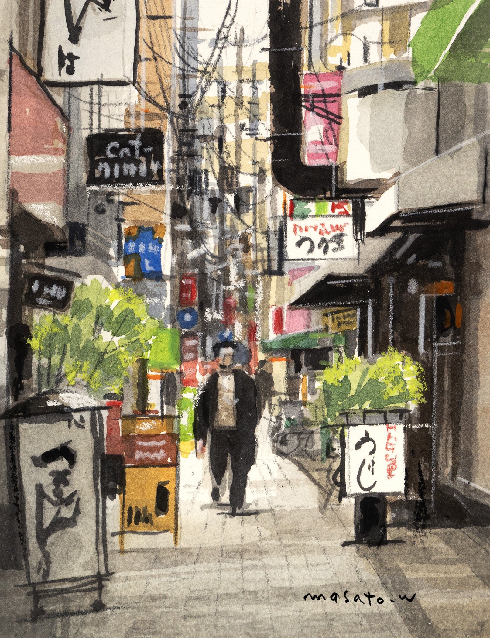 60分で描く小サイズ水彩スケッチ・・・路地風景・機関車EF58