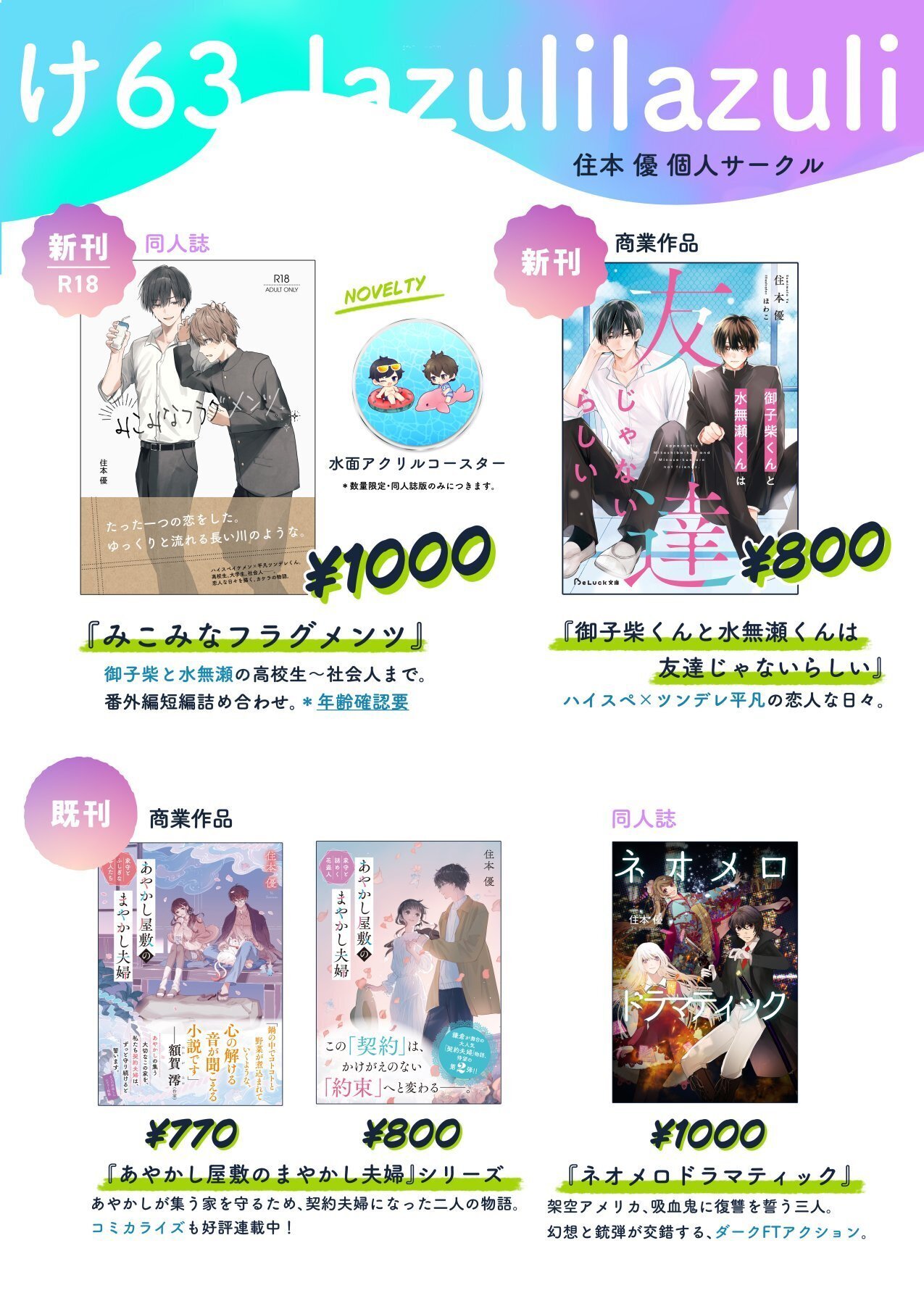 2025/9/14『文学フリマ大阪13』【け63】で出展します！｜住本優@小説家