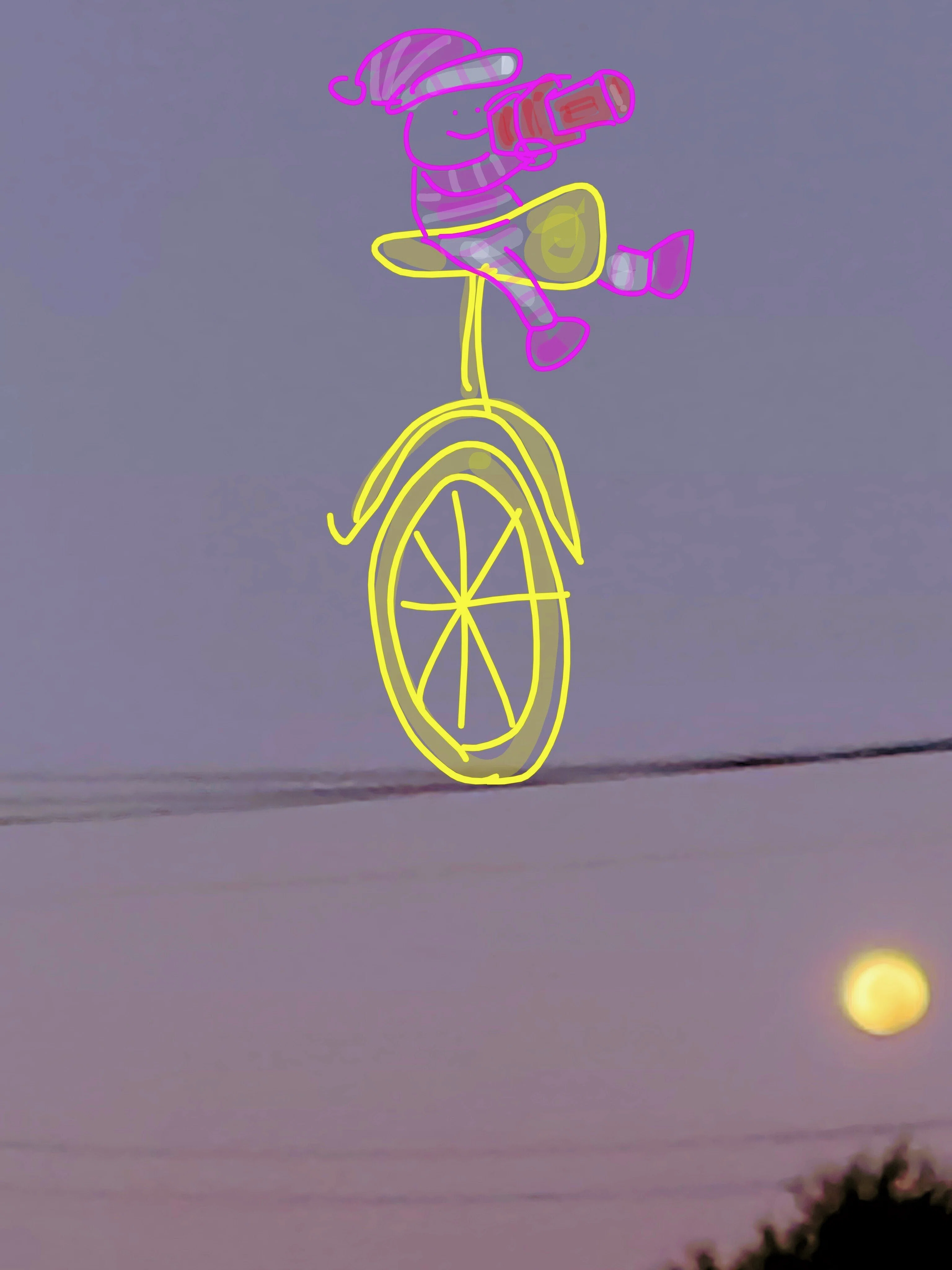 A photographer riding a cool unicycle (illustration)｜おはようよねちゃん（優々っぴ）