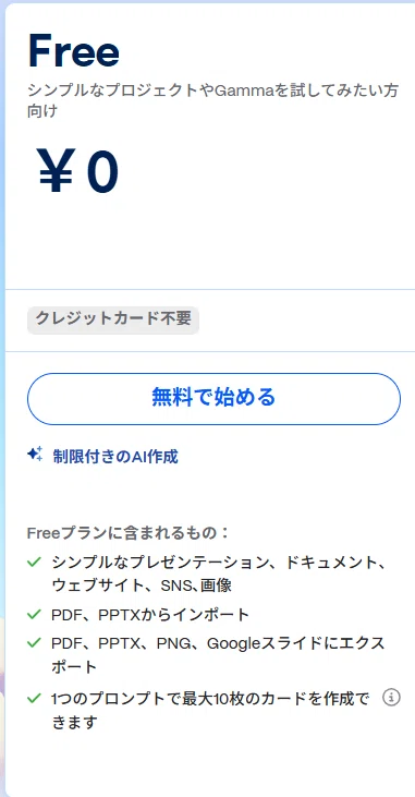 Gammaの料金プラン