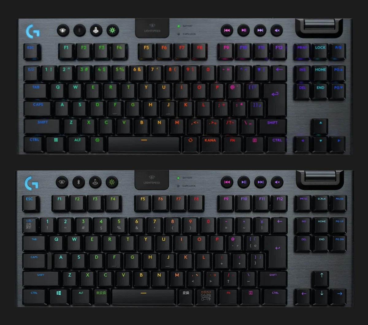 G913(上)とG915(下)のキー配列がわかる写真