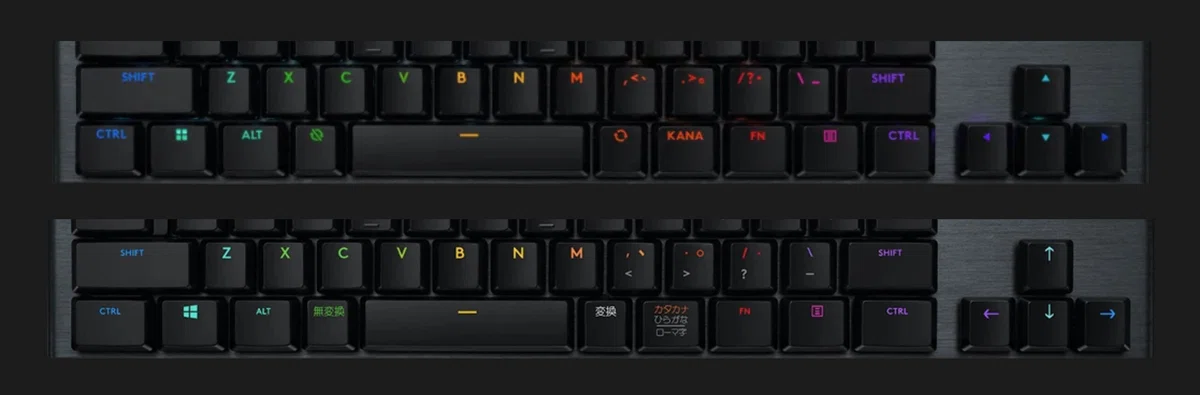 G913(上)とG915(下)のキー配列の違いがわかる写真