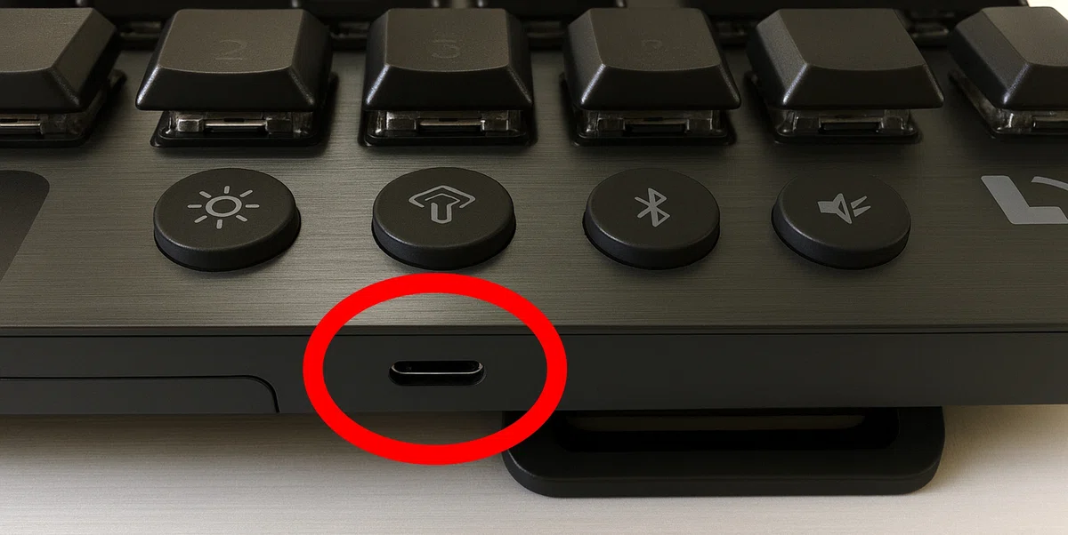 G913の接続端子がmicro-USBであることが分かる写真