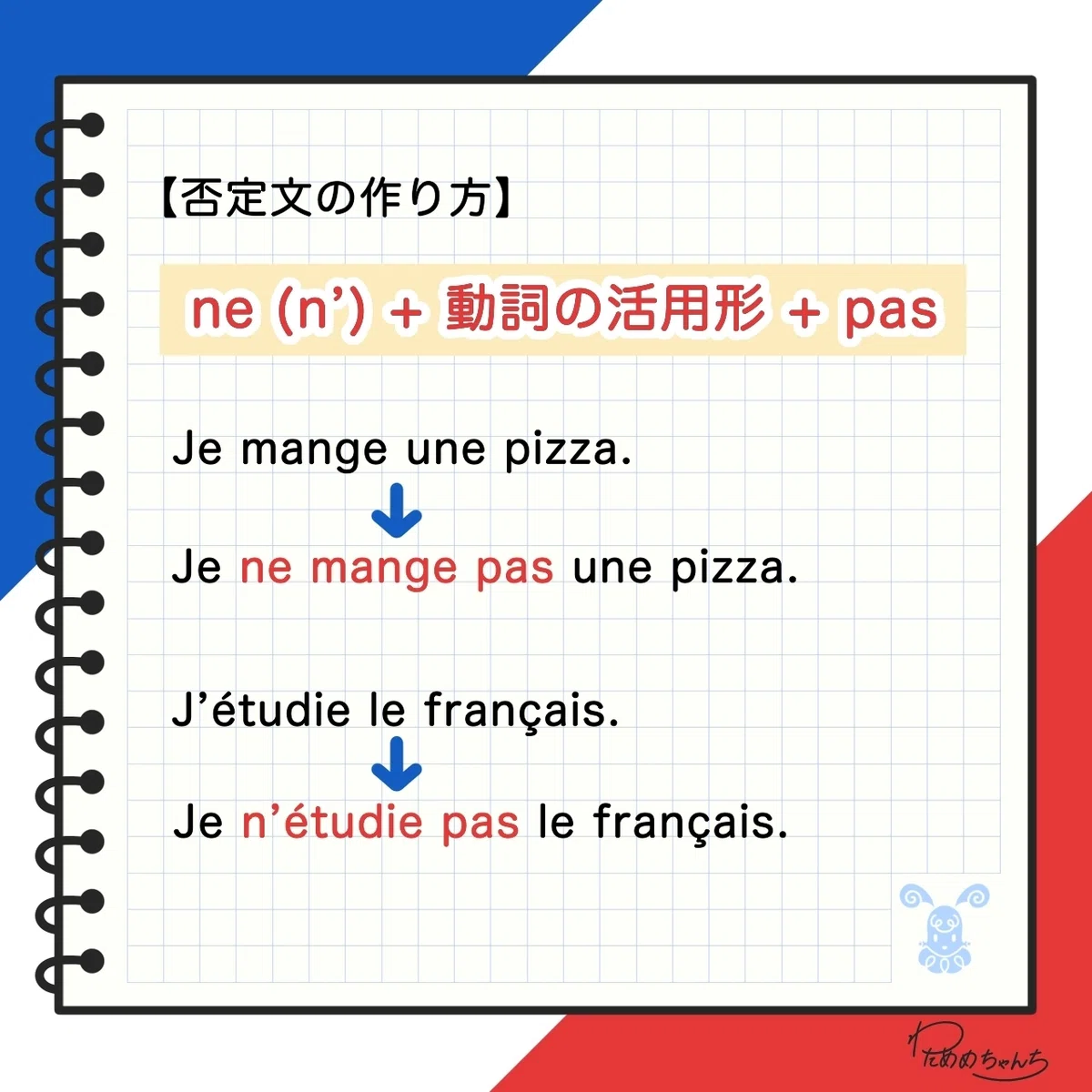 ルルといっしょに学ぶフランス語 Leçon 6-2「否定文の作り方 」|わたあめちゃんち