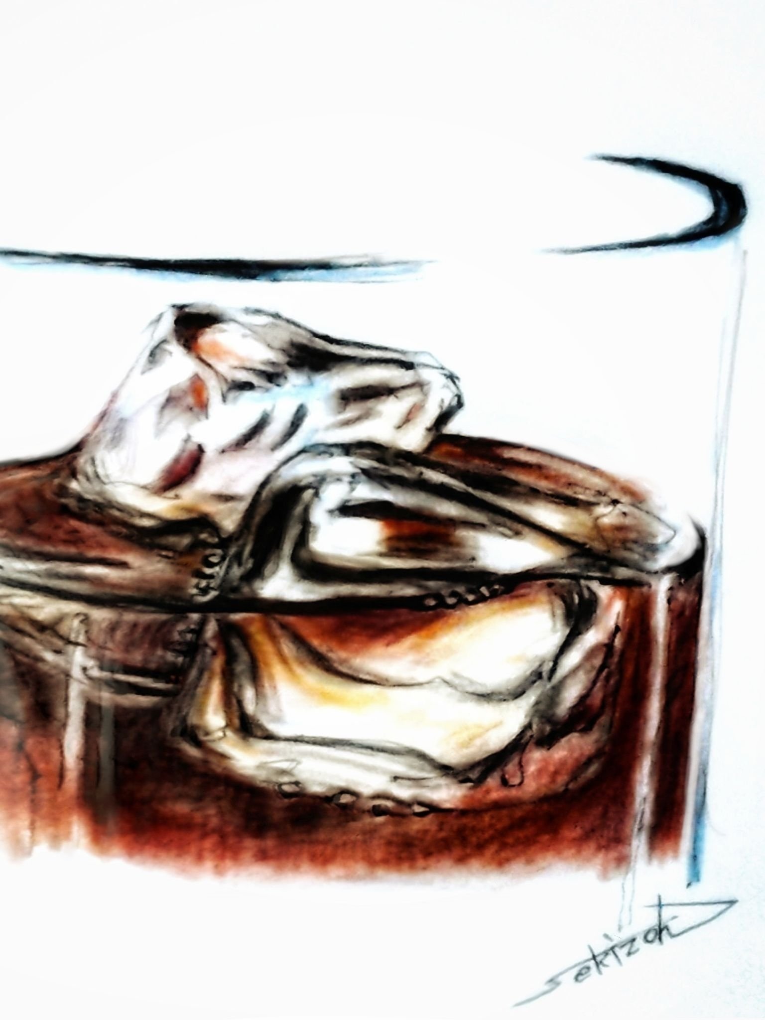 アイスコーヒー』色鉛筆画｜せきぞう、